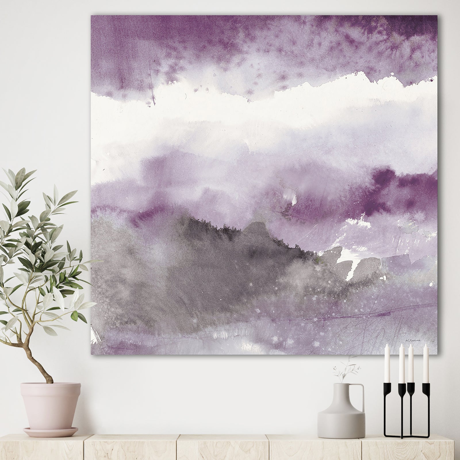 Midnight at the Lake III Amethyst and Grey - Shabby Chic Gallery-wrapped Canvas