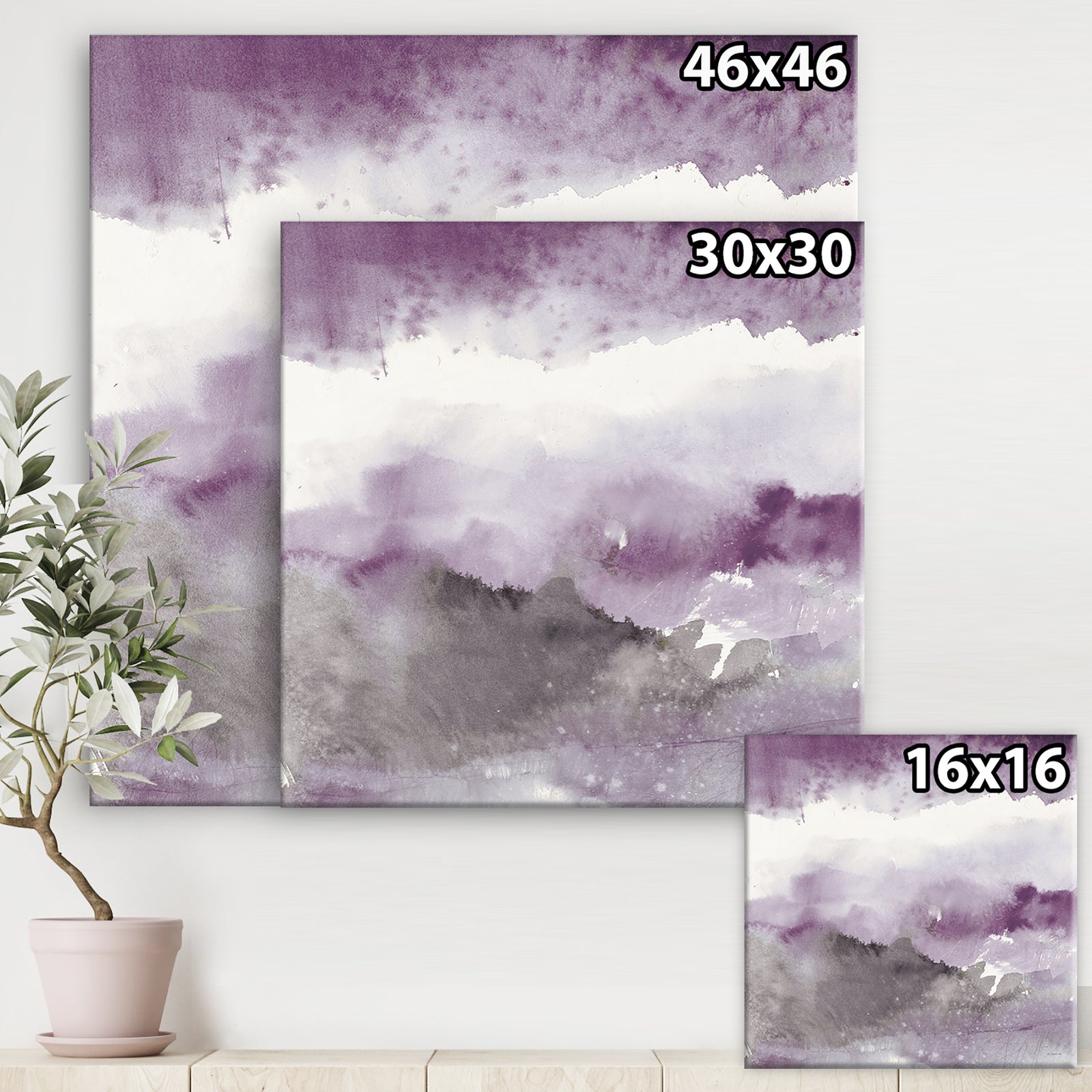 Midnight at the Lake III Amethyst and Grey - Shabby Chic Gallery-wrapped Canvas