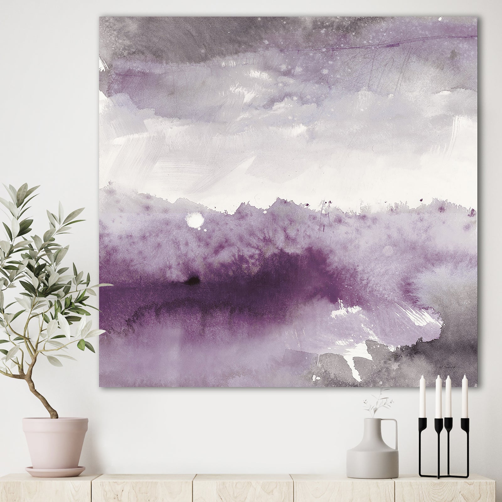 Midnight at the Lake II Amethyst and Grey - Shabby Chic Canvas Artwork