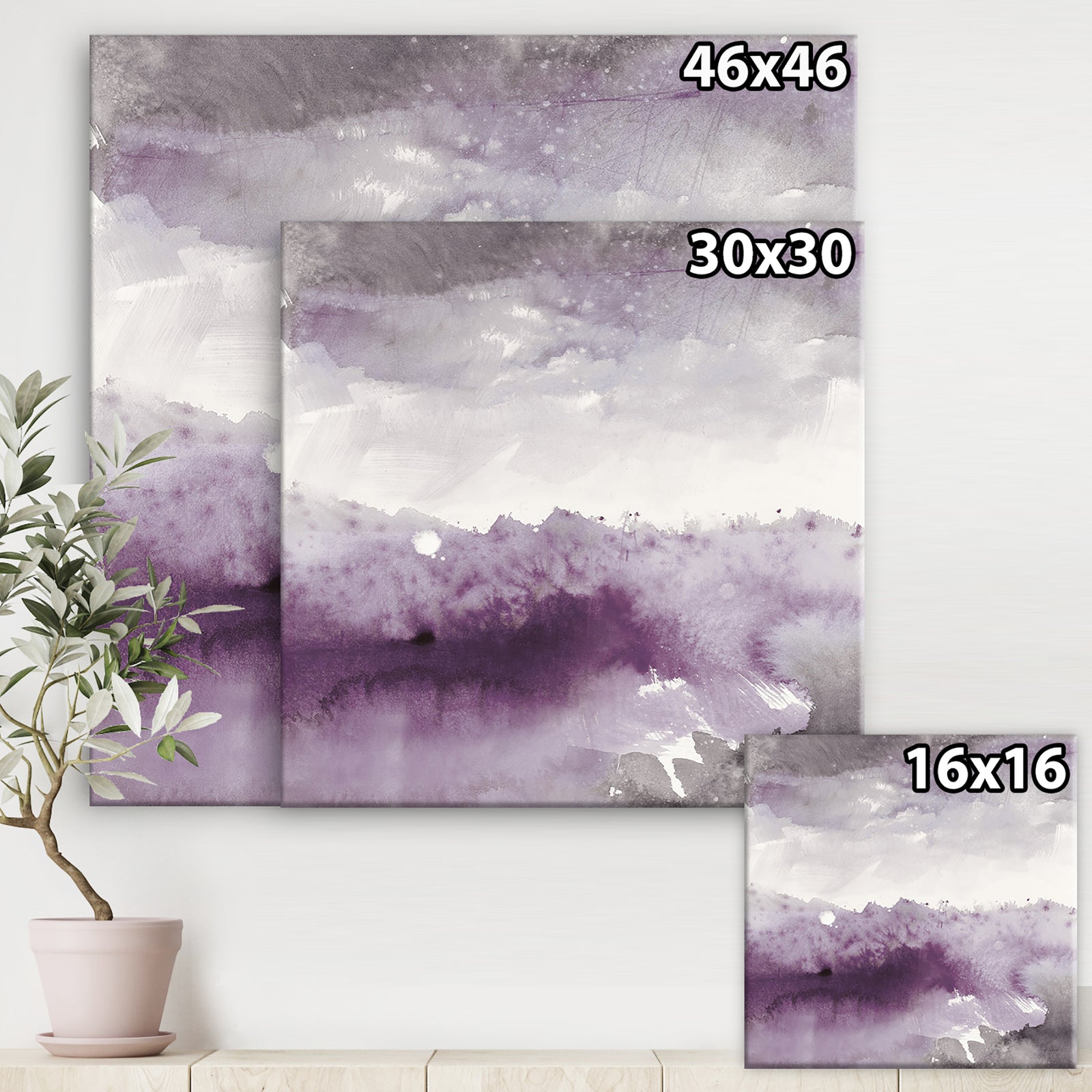 Midnight at the Lake II Amethyst and Grey - Shabby Chic Canvas Artwork