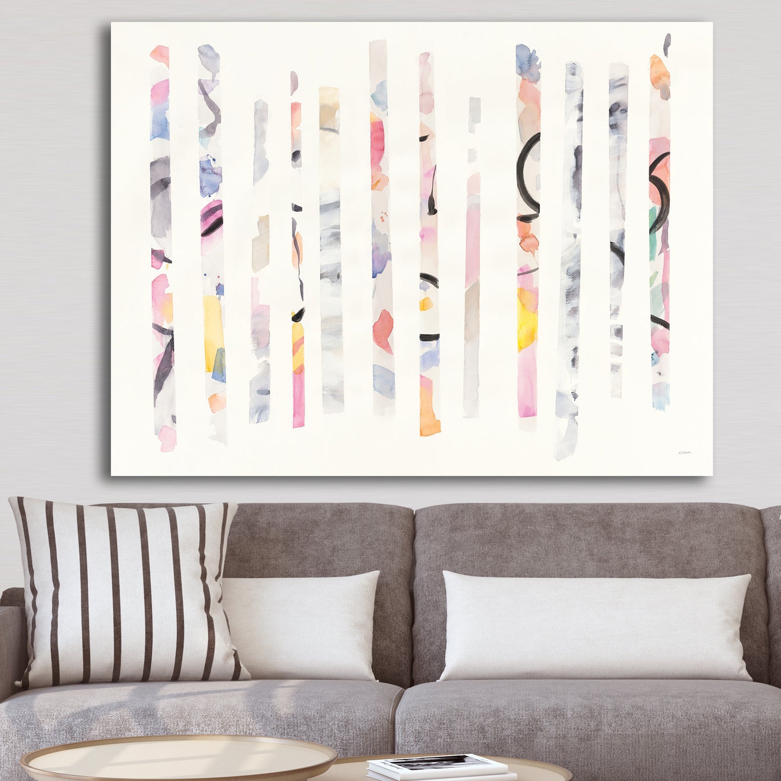 Multi-Color Geometric Bars - Modern Transitional Gallery-wrapped Canvas