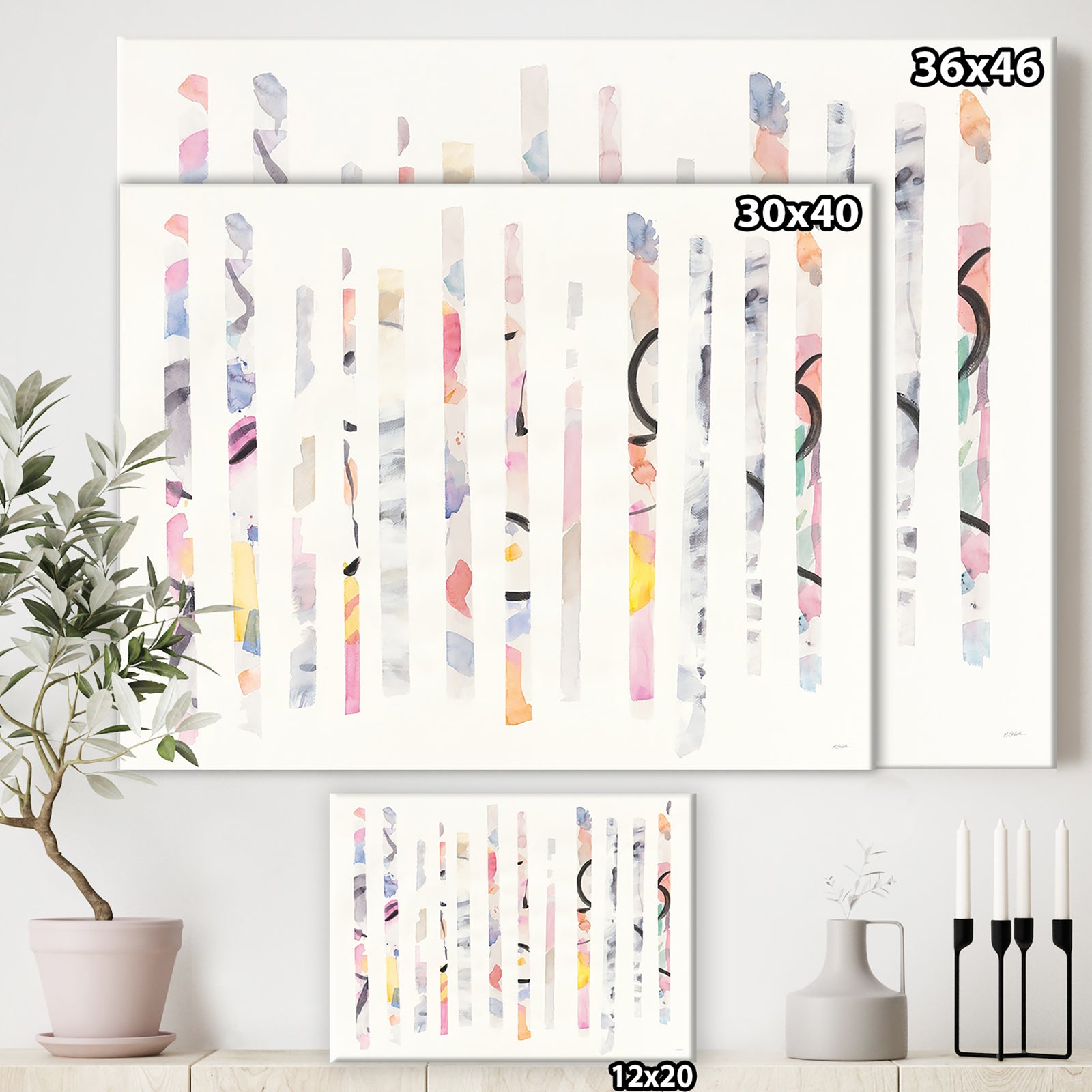Multi-Color Geometric Bars - Modern Transitional Gallery-wrapped Canvas