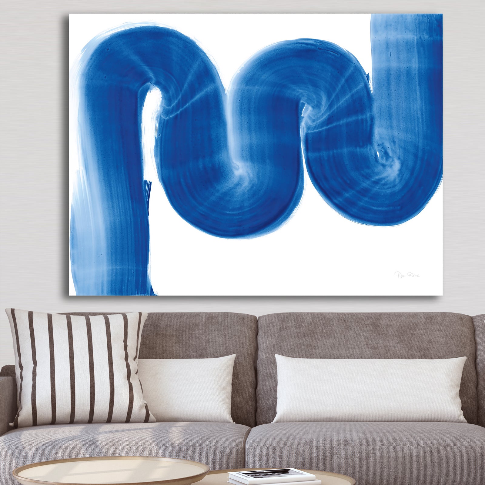 Blue Geometric S Curve - Modern Transitional Canvas Artwork