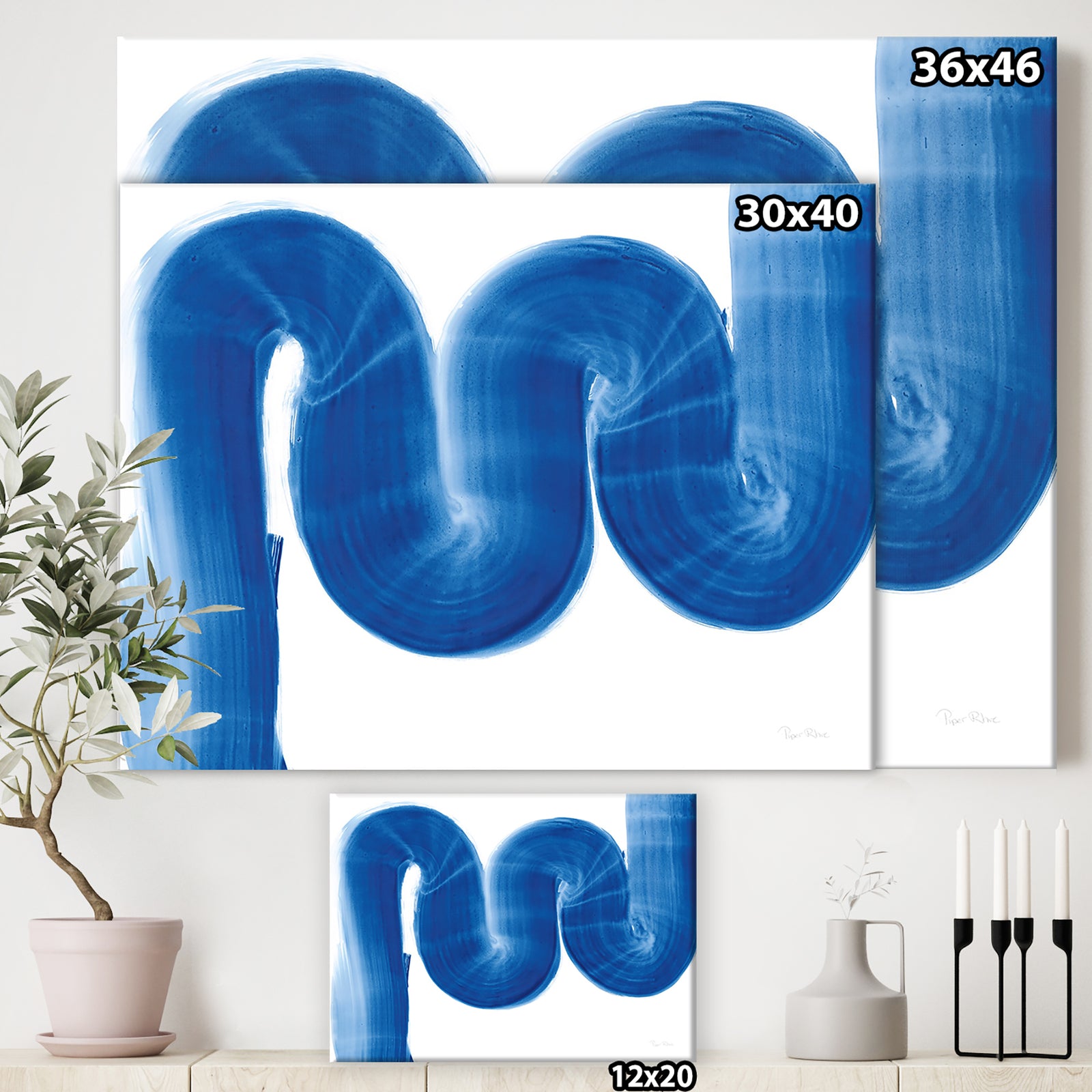 Blue Geometric S Curve - Modern Transitional Canvas Artwork