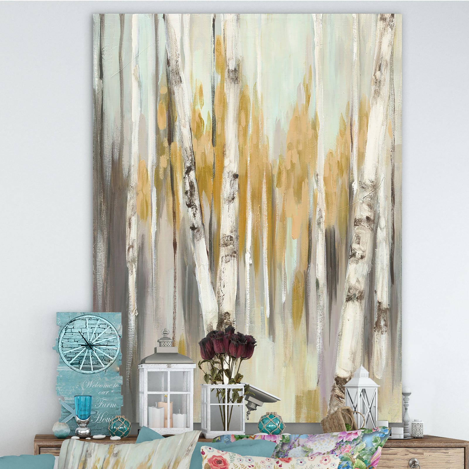 Silver and Yellow Birch Forest - Cottage Canvas Artwork