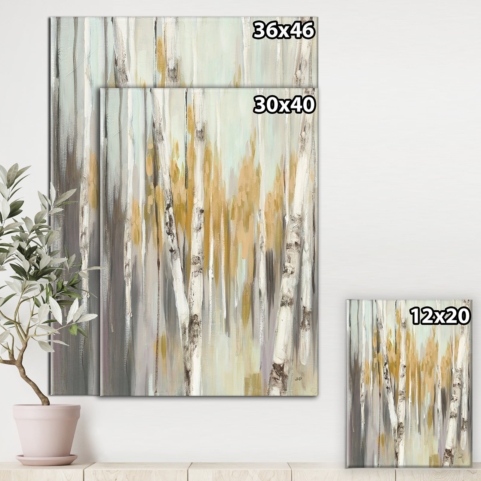 Silver and Yellow Birch Forest - Cottage Canvas Artwork