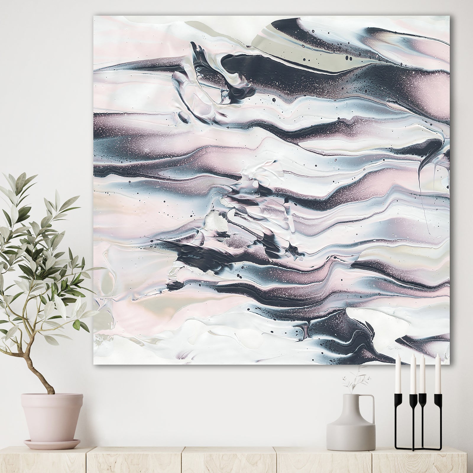 Grey Marbling V - Modern Transitional Gallery-wrapped Canvas