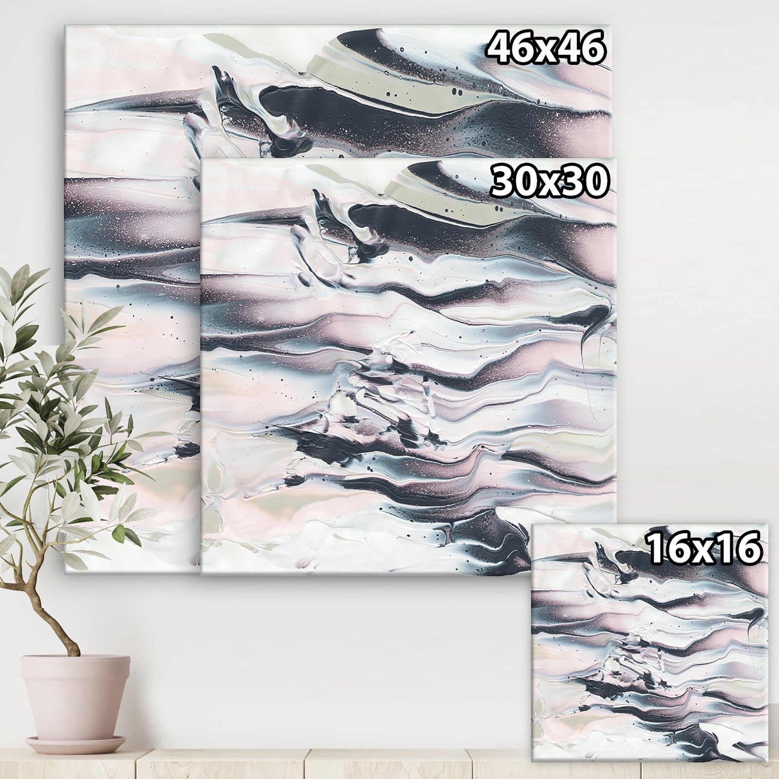 Grey Marbling V - Modern Transitional Gallery-wrapped Canvas