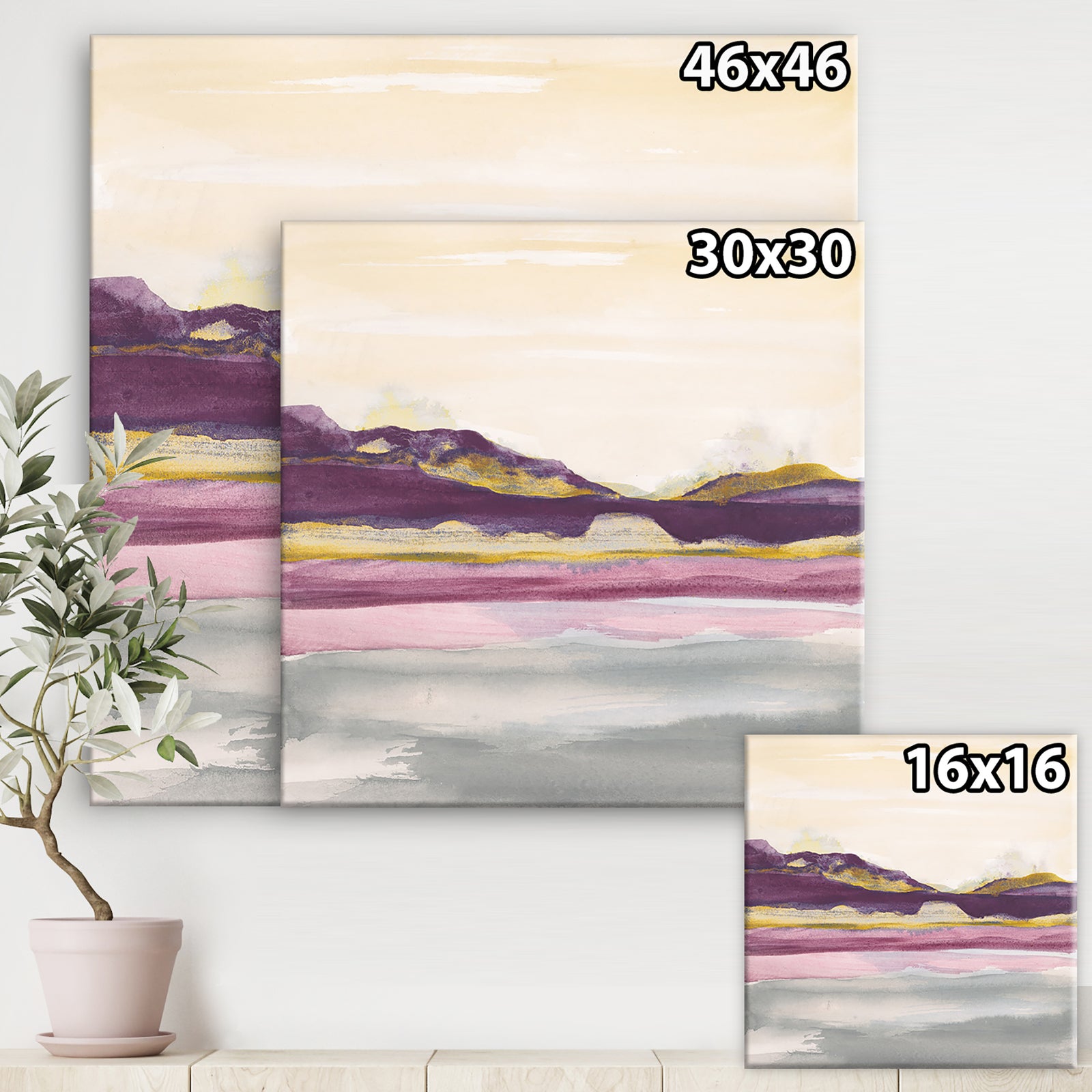 Painted Purple and Gold Landscape II - Shabby Chic Gallery-wrapped Canvas
