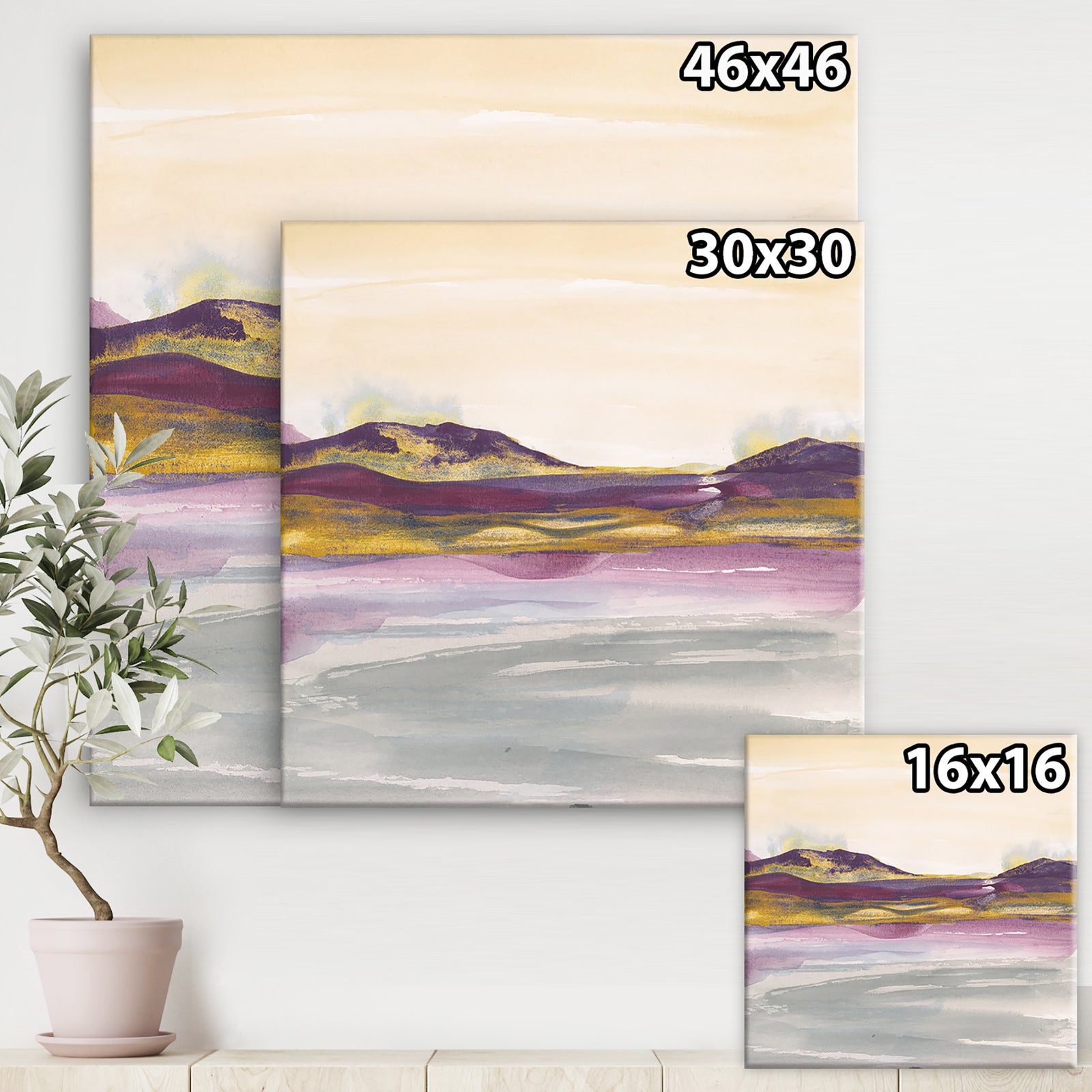 Painted Purple and Gold Landscape II - Shabby Chic Canvas Artwork