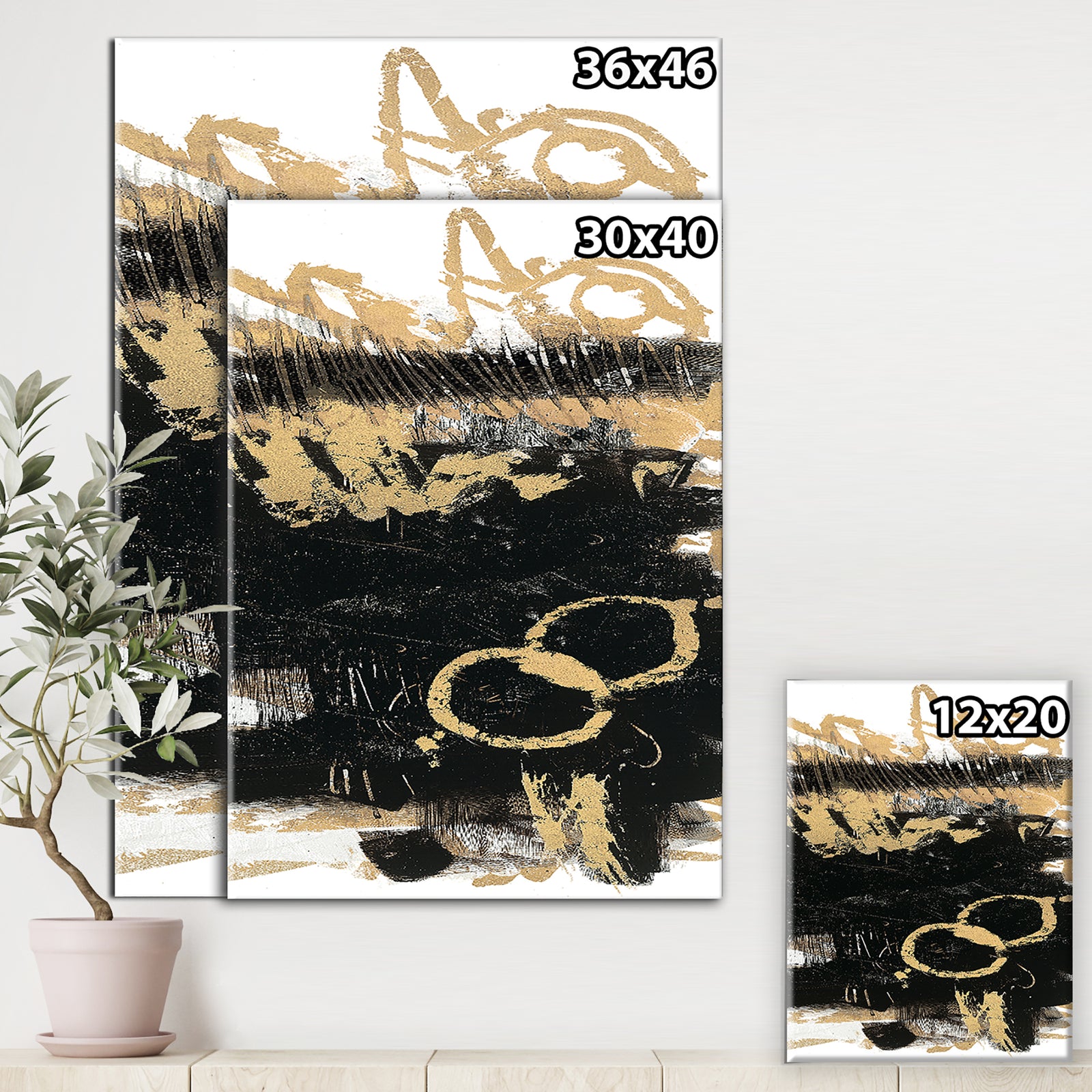 Gold and Black drift III - Modern Glam Canvas Art