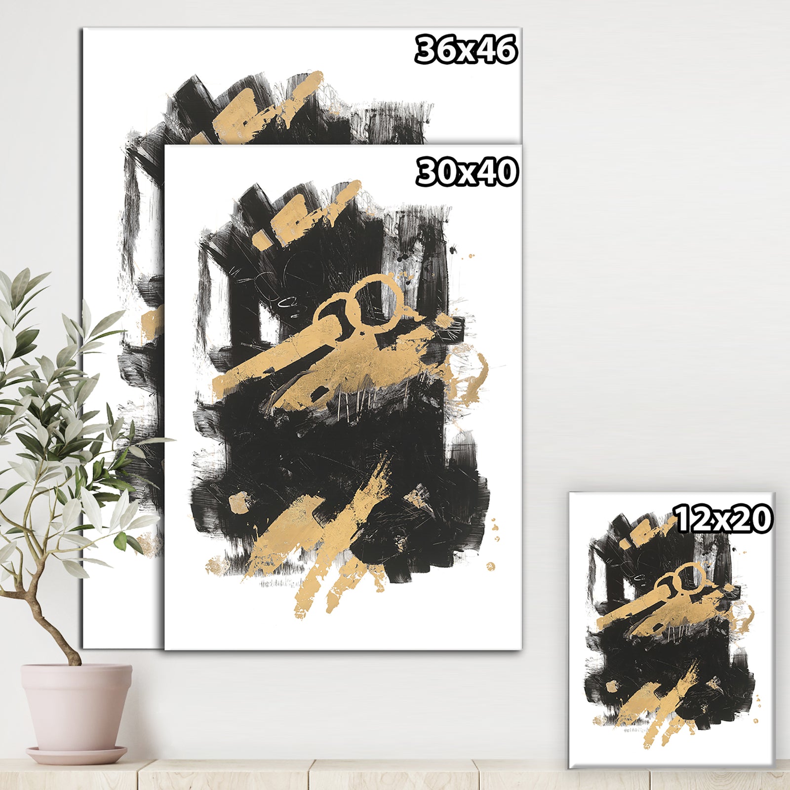 Gold and Black drift I - Modern Glam Canvas Artwork
