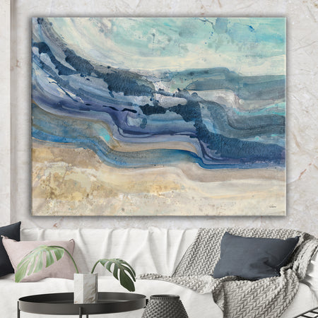 Coast Blue Sea Waves Watercolour - Modern Farmhouse Canvas Art