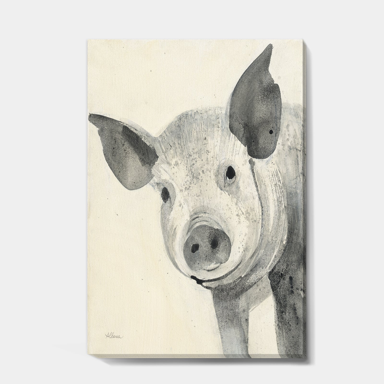 Piglet Farmhouse Animal in Black and White - Farmhouse Animals Gallery-wrapped Canvas