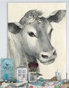 Cow Farmhouse Animal in Black and White - Farmhouse Animals Canvas Artwork