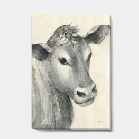 Cow Farmhouse Animal in Black and White - Farmhouse Animals Canvas Artwork