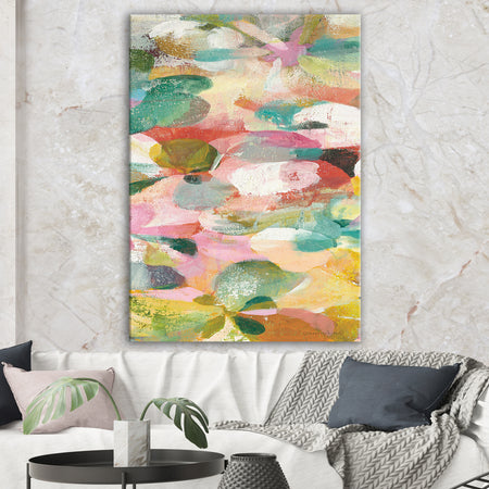 Abstract Pastel Flower Painting with Pink and Blue - Cabin & Lodge Premium Canvas Wall Art