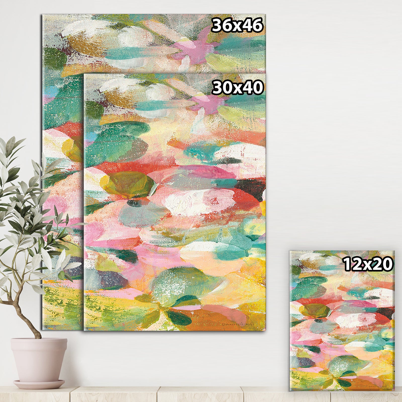 Abstract Pastel Flower Painting with Pink and Blue - Cabin & Lodge Premium Canvas Wall Art