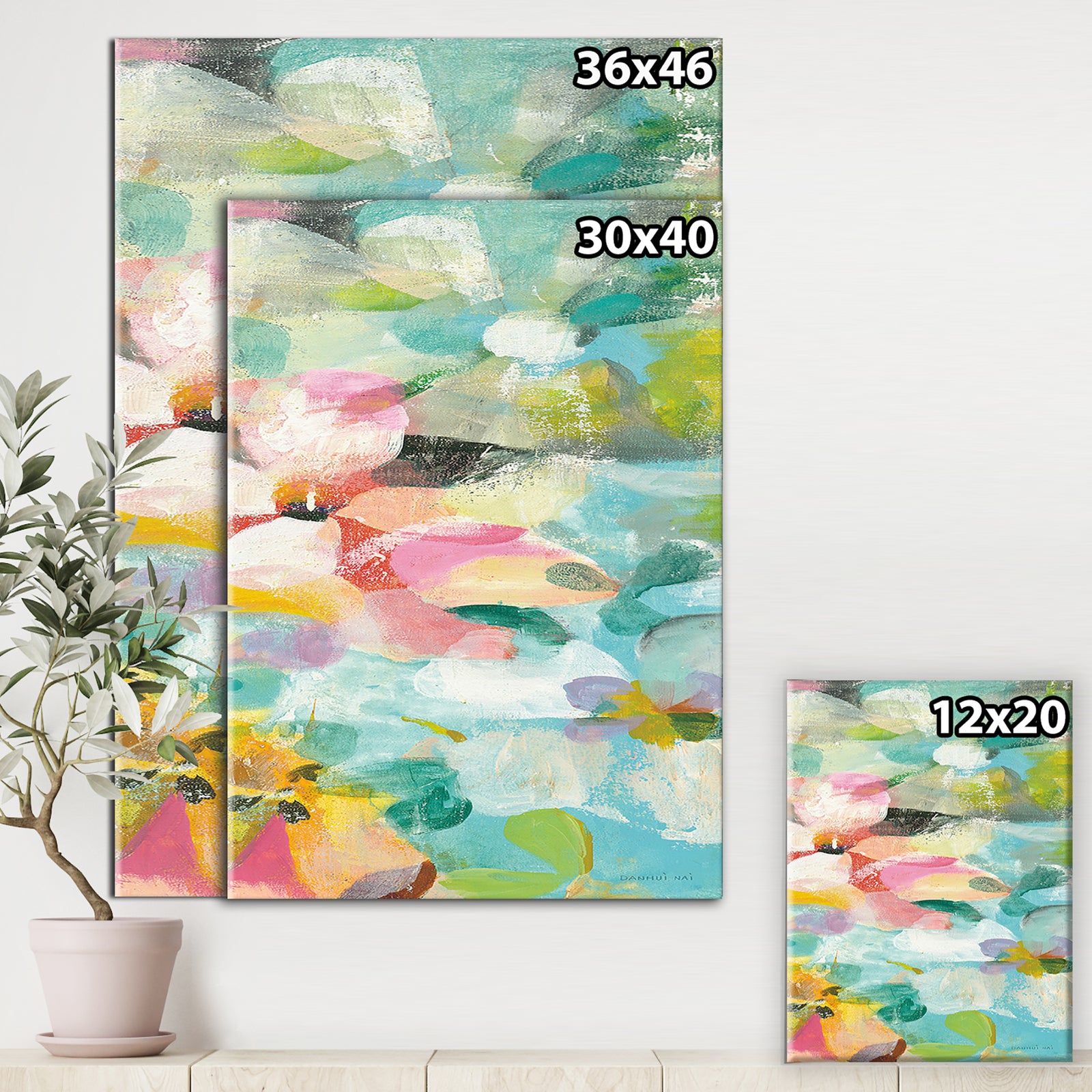 Abstract Flowers in Blue and Pink - Cabin & Lodge Gallery-wrapped Canvas
