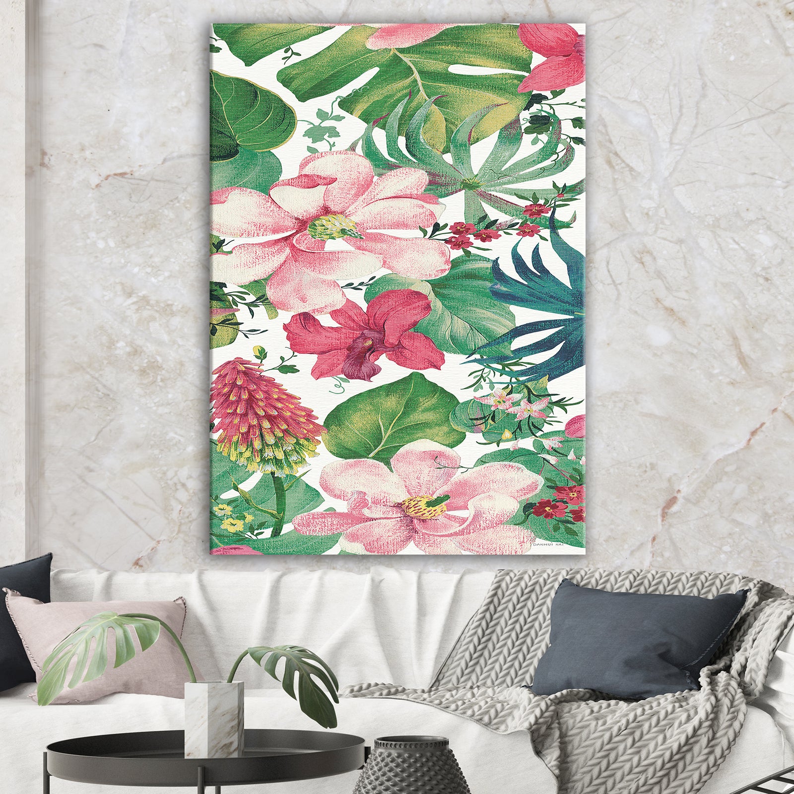 Tropical Red and Pink Flowers - Cabin & Lodge Canvas Artwork