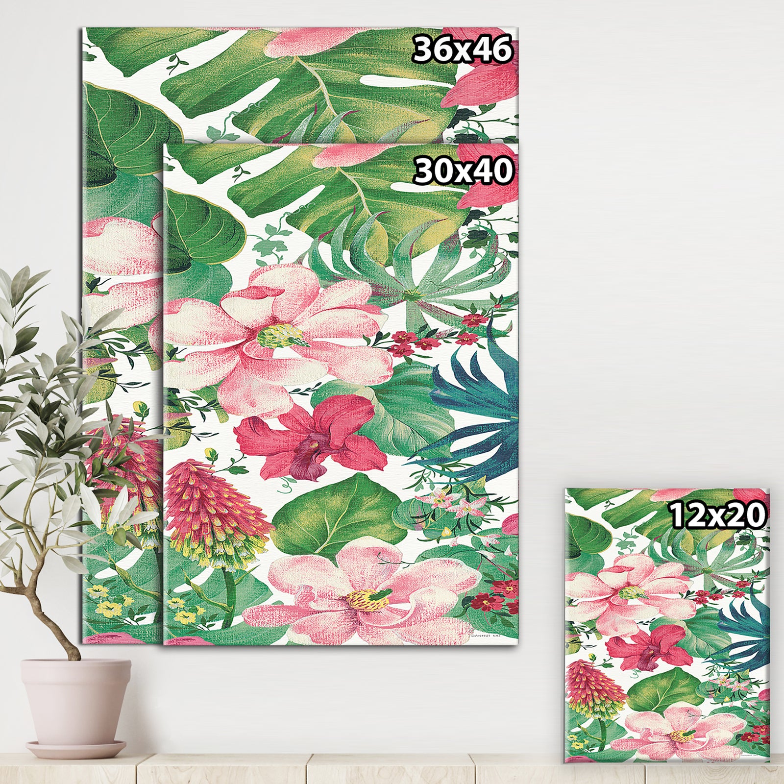 Tropical Red and Pink Flowers - Cabin & Lodge Canvas Artwork