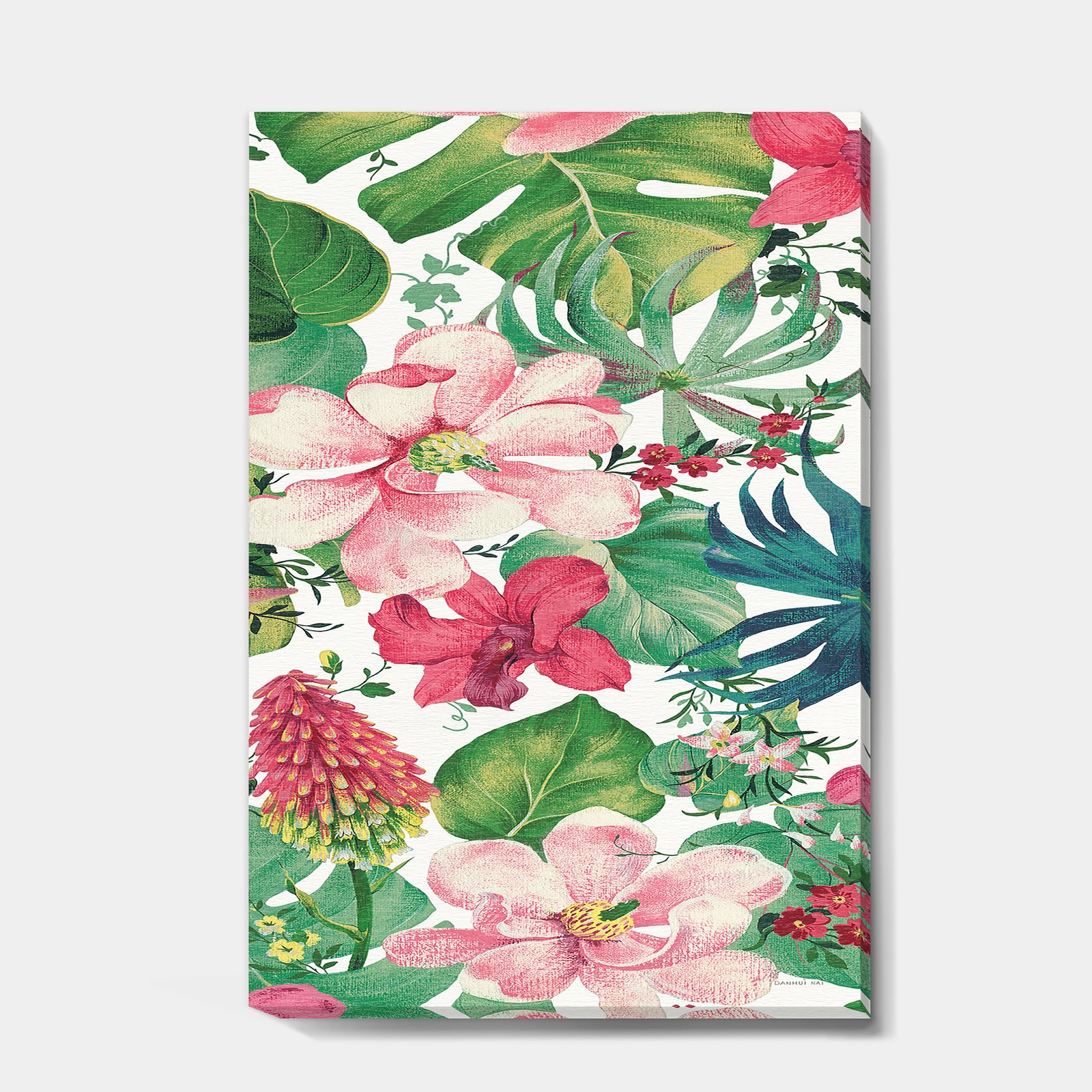 Tropical Red and Pink Flowers - Cabin & Lodge Canvas Artwork
