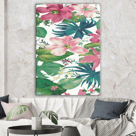 Pink Tropical Flowers - Cabin & Lodge Canvas Art