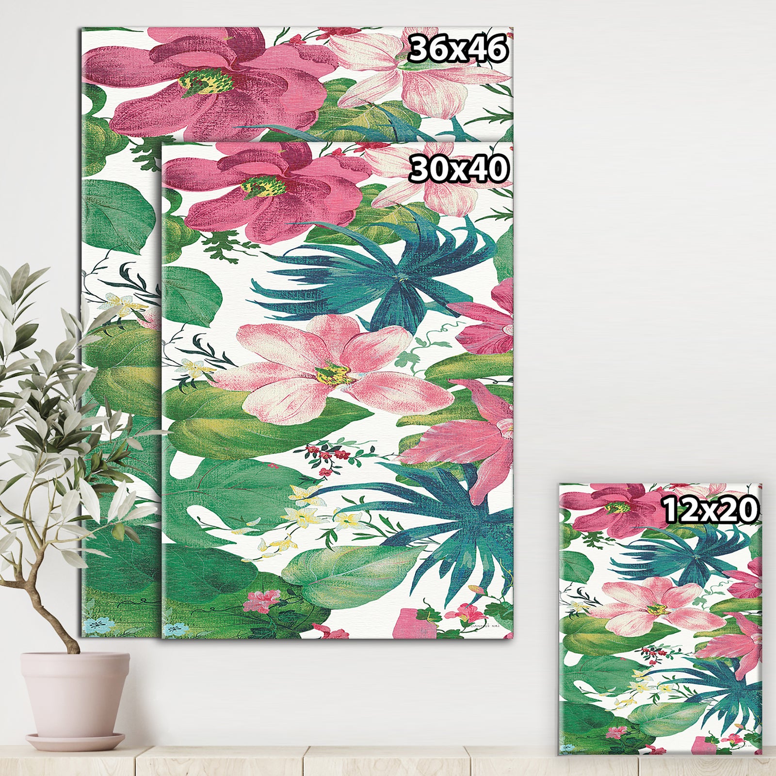 Pink Tropical Flowers - Cabin & Lodge Canvas Art