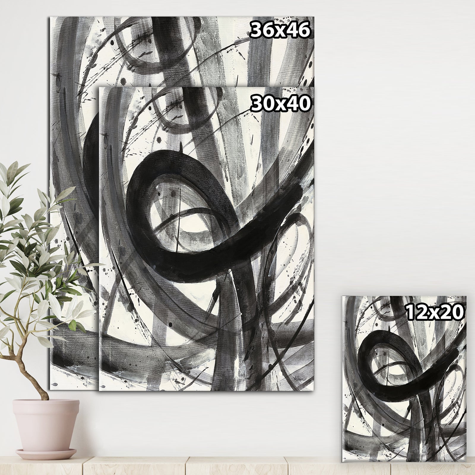 Black and White Minimalistic Painting - Modern & Transitional Premium Canvas Wall Art