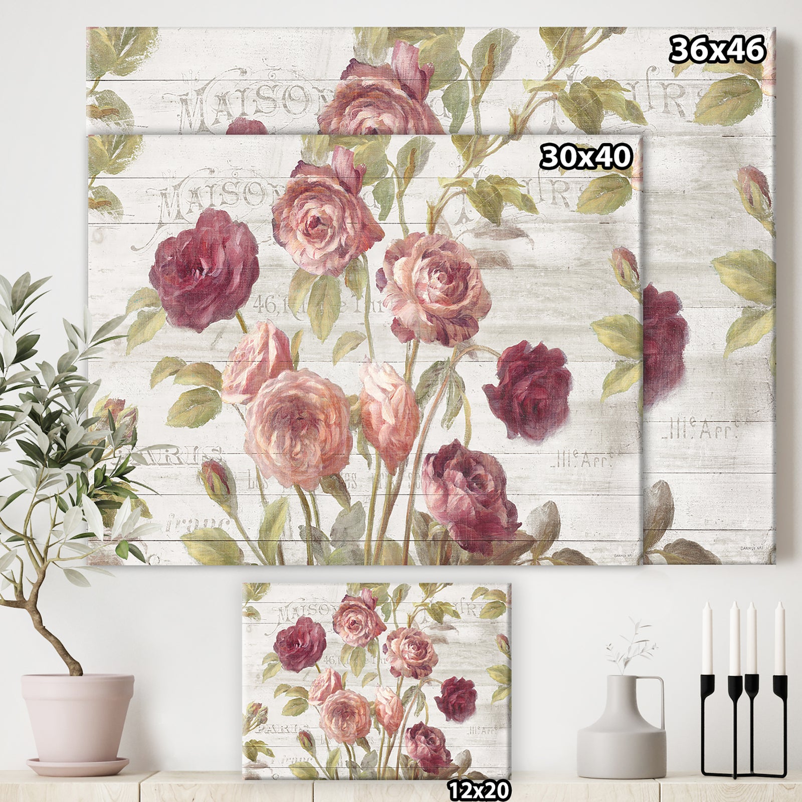 French Roses I - Farmhouse Premium Canvas Wall Art
