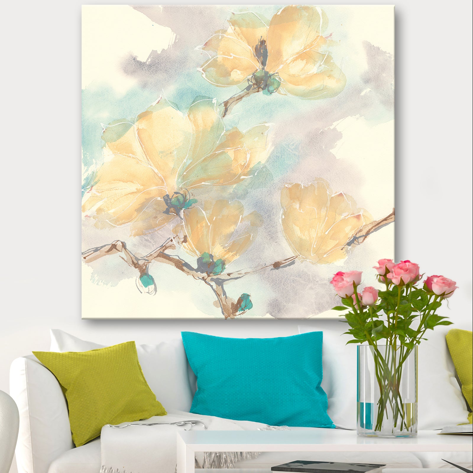 Magnolias in White II - Cabin & Lodge Gallery-wrapped Canvas