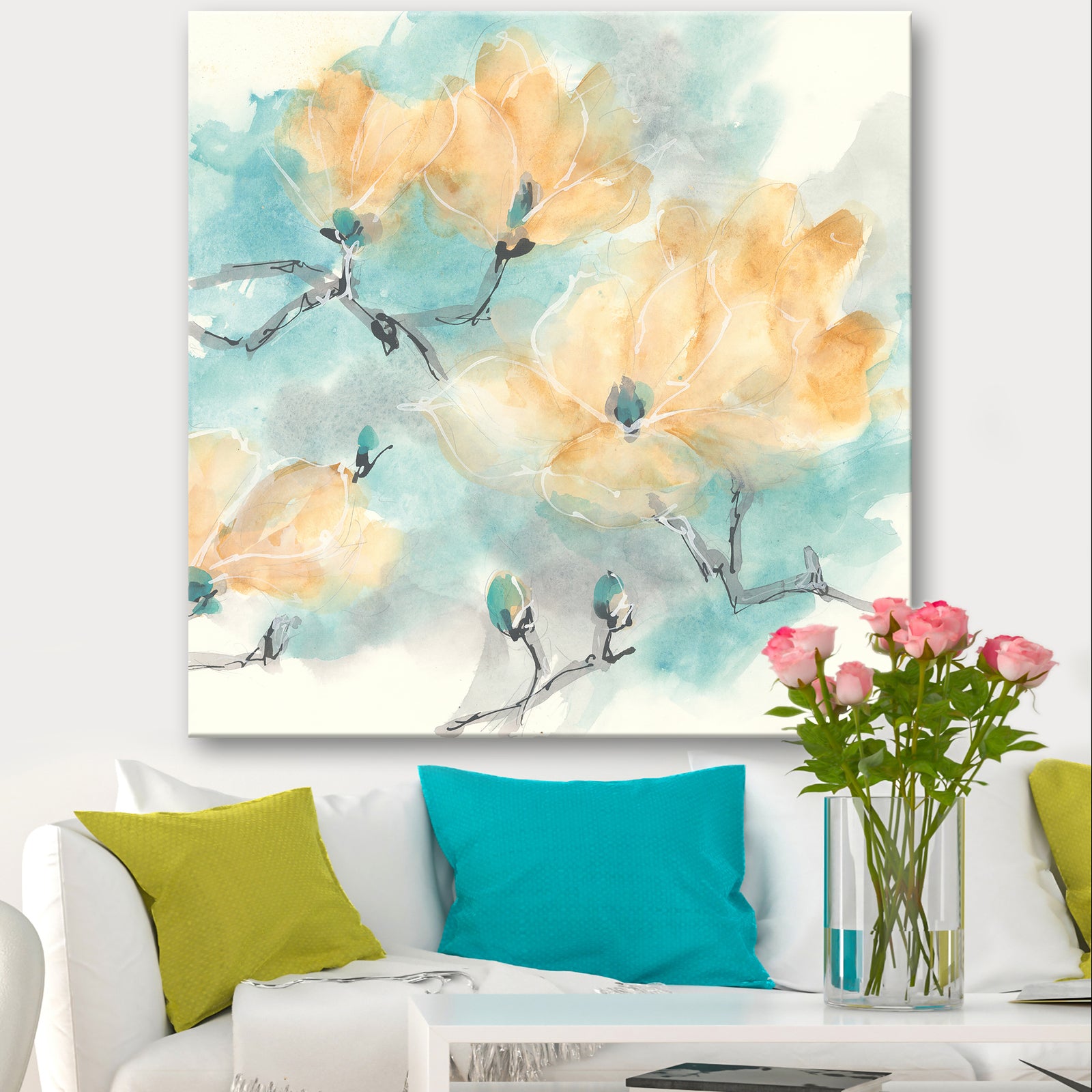 Teal Buds I - Cabin & Lodge Premium Canvas Wall Art