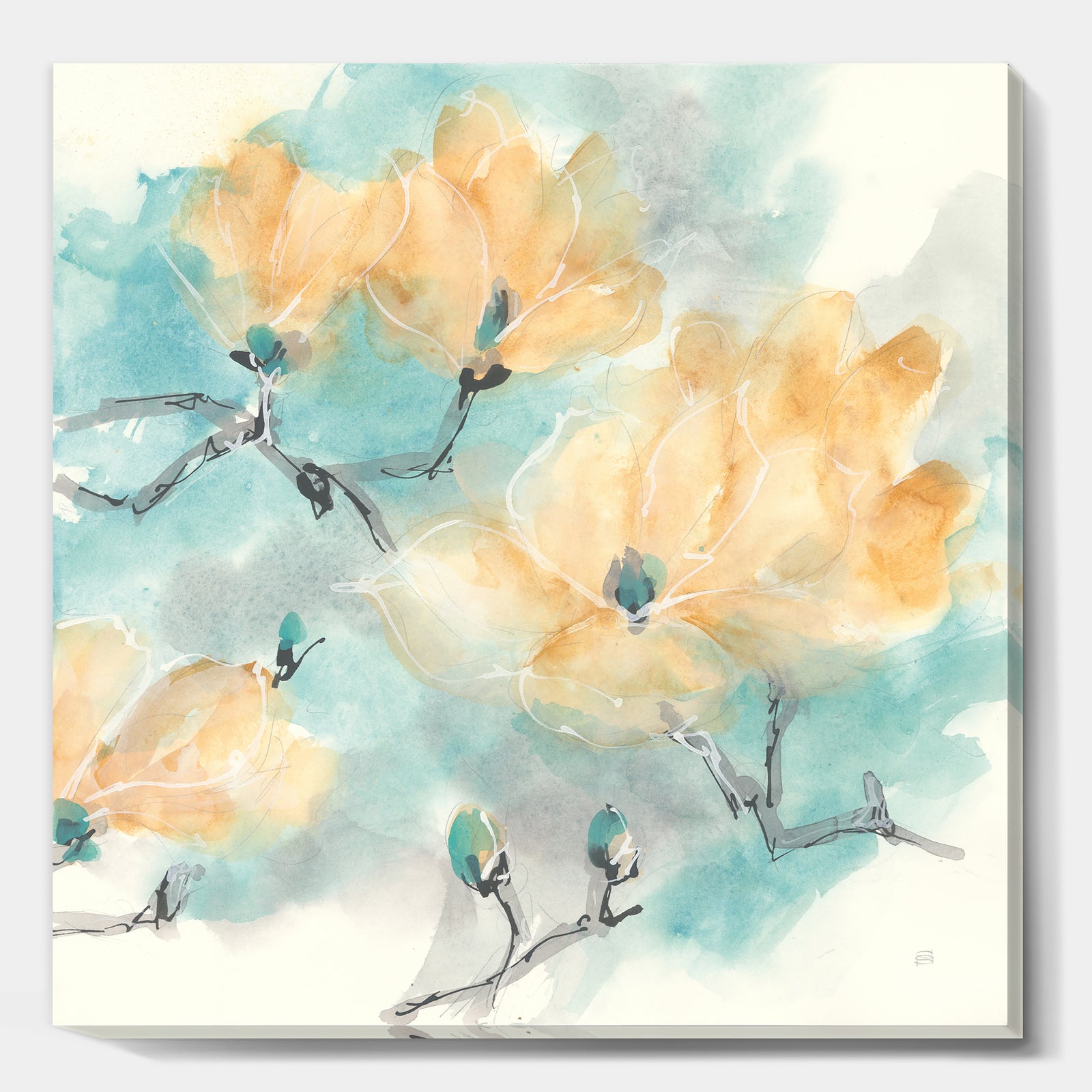 Teal Buds I - Cabin & Lodge Premium Canvas Wall Art