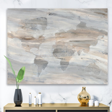 Misty World Map - Glam Map Canvas Artwork