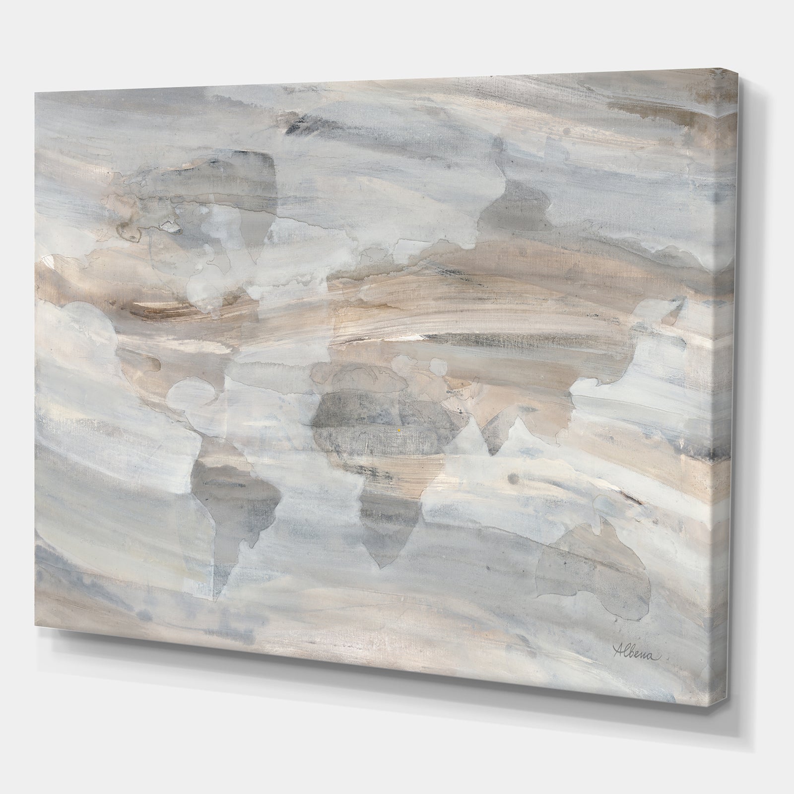 Misty World Map - Glam Map Canvas Artwork