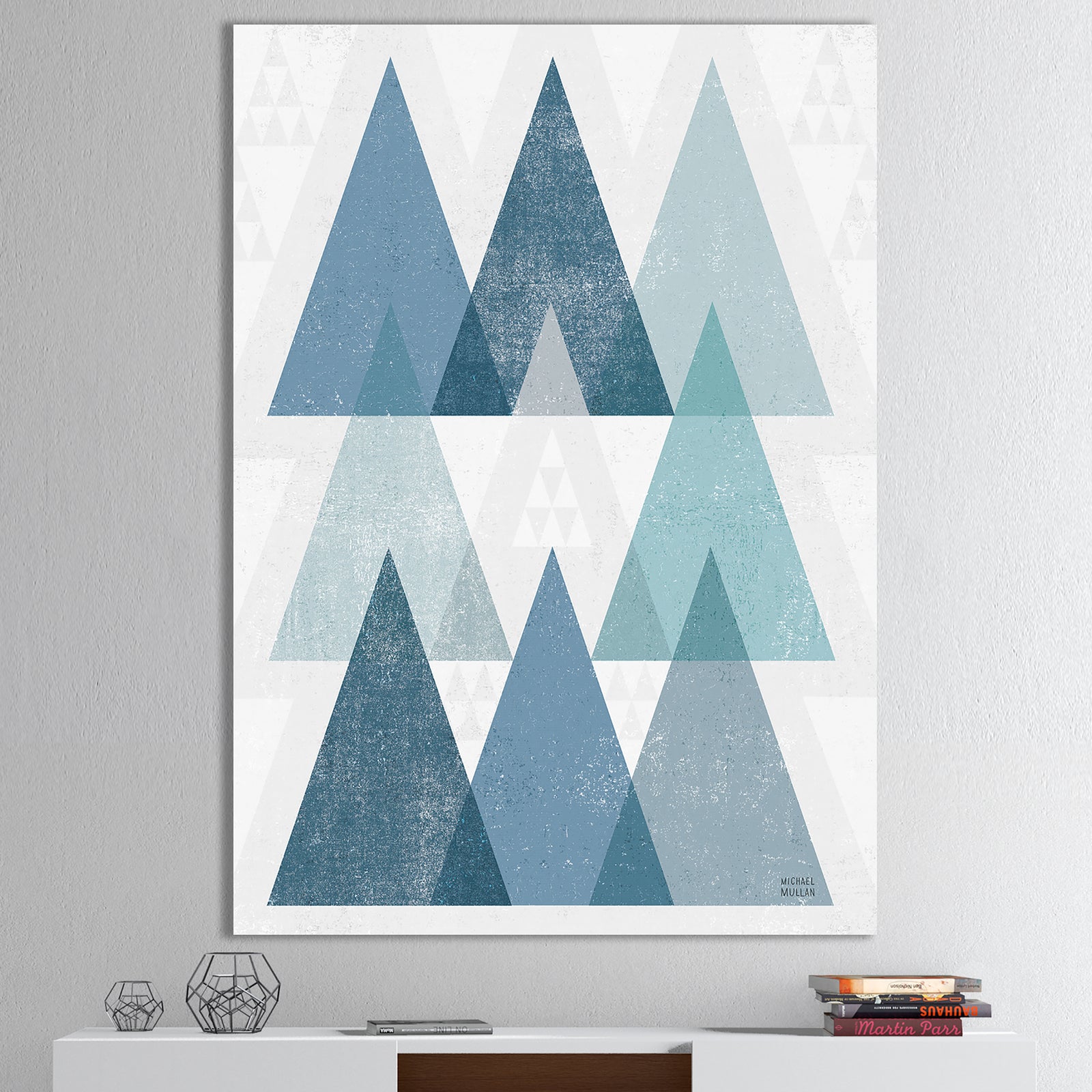 minimal Triangles IV Blue - Mid-Century Modern Canvas Art