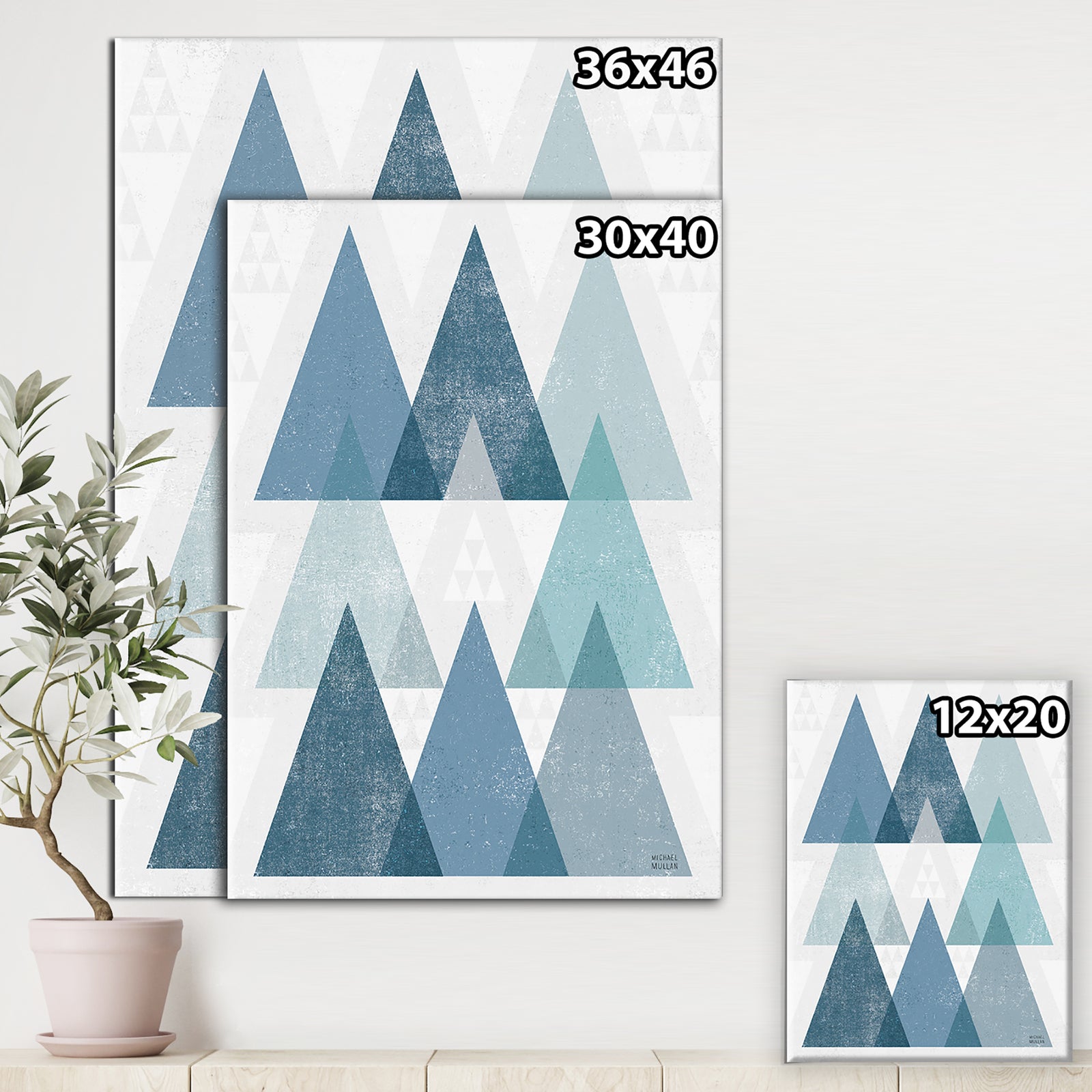 minimal Triangles IV Blue - Mid-Century Modern Canvas Art