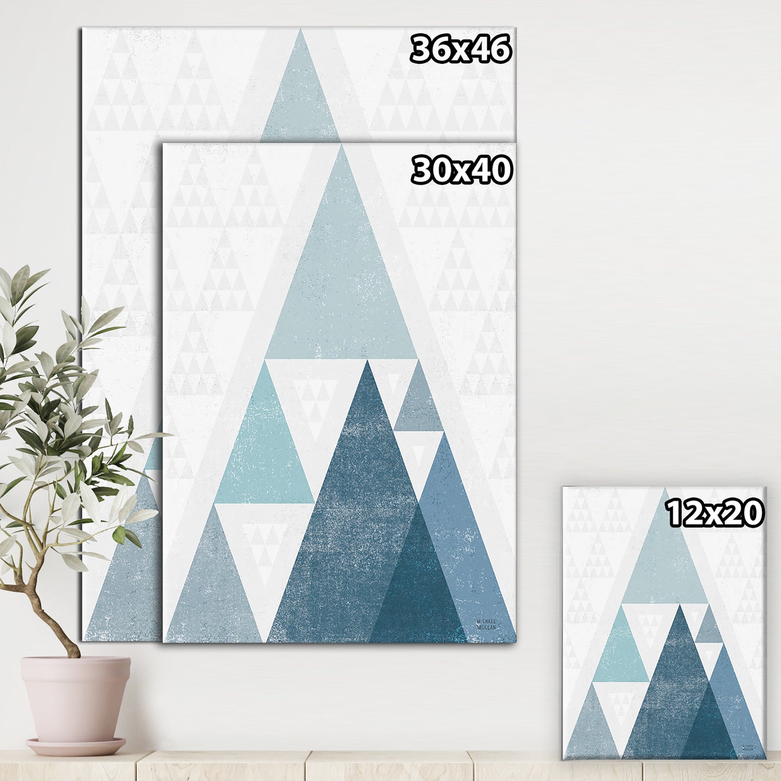 minimal Triangles III Blue - Mid-Century Modern Premium Canvas Wall Art