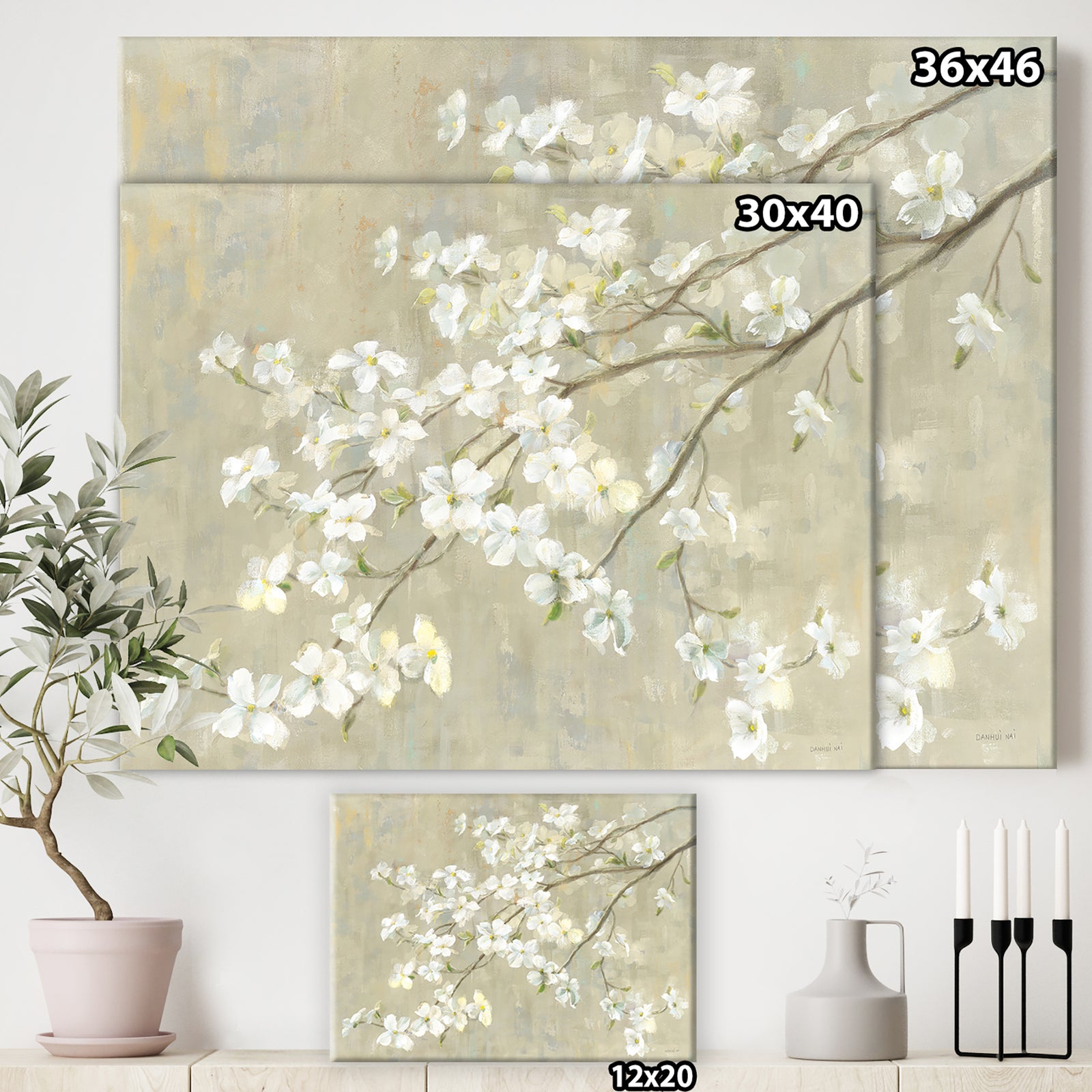 Dogwood in Spring Neutral - Farmhouse Canvas Artwork
