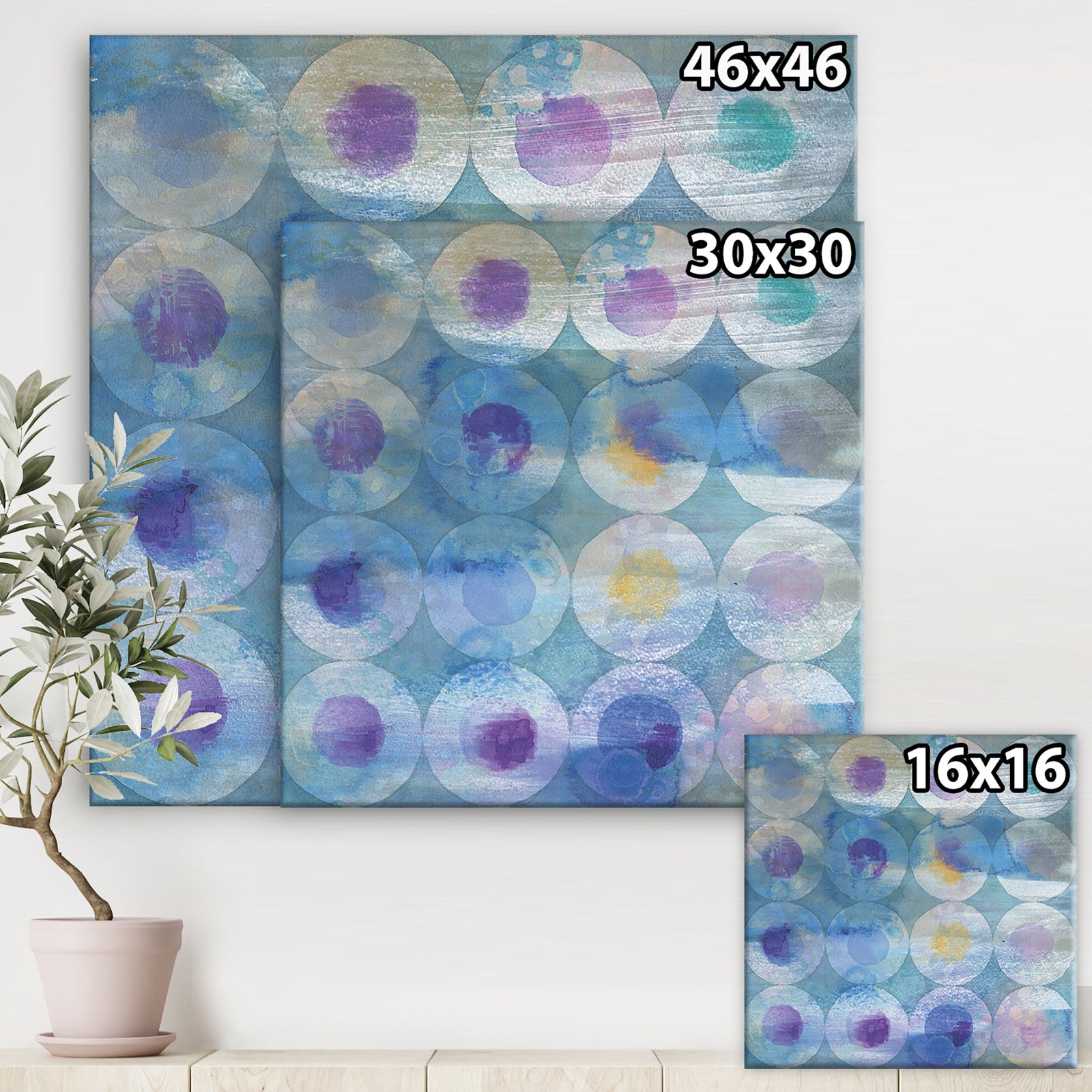 Watercolor Geometrical Circles I - Mid-Century Modern Premium Canvas Wall Art