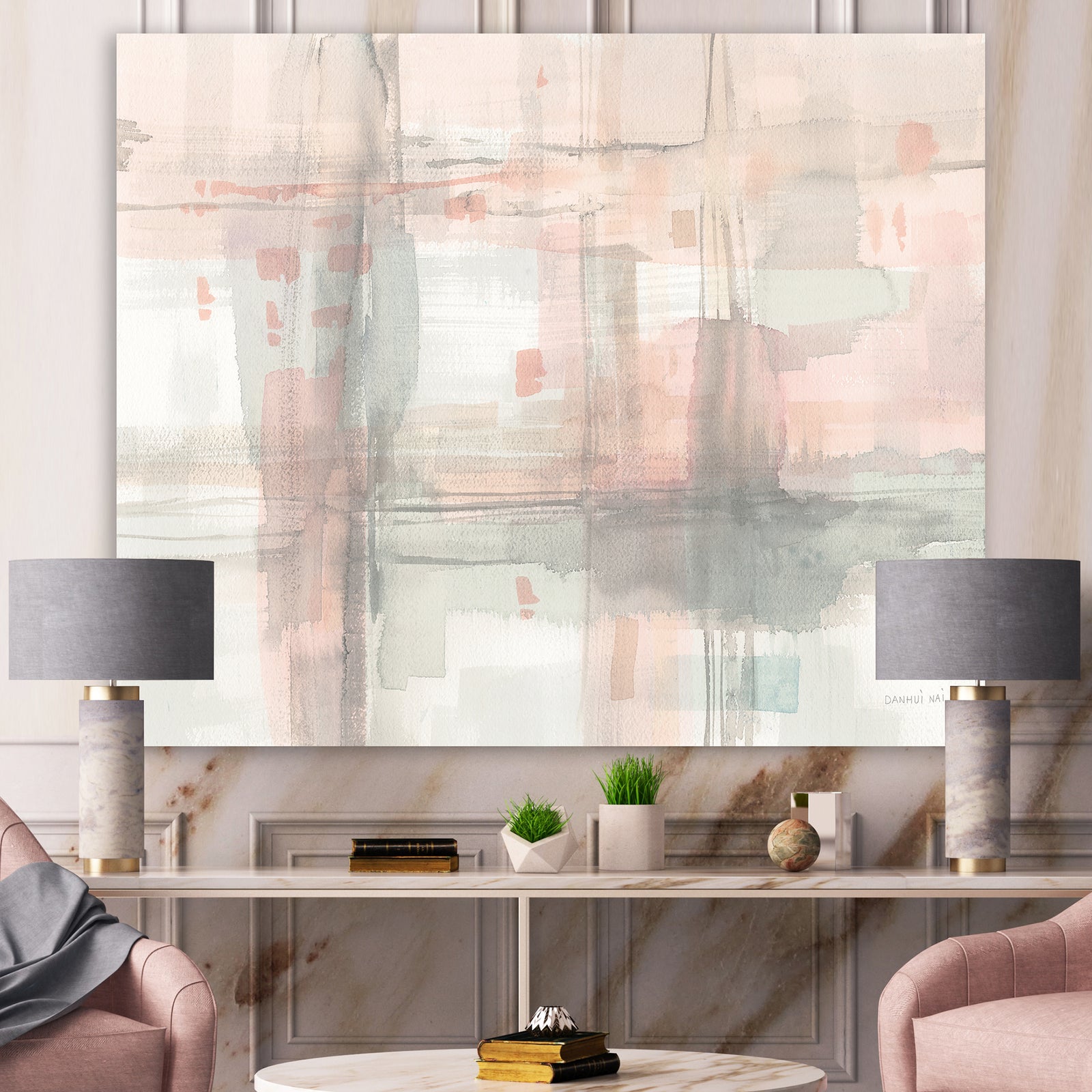Intersect II Grey - Pink Modern Premium Canvas Wall Art