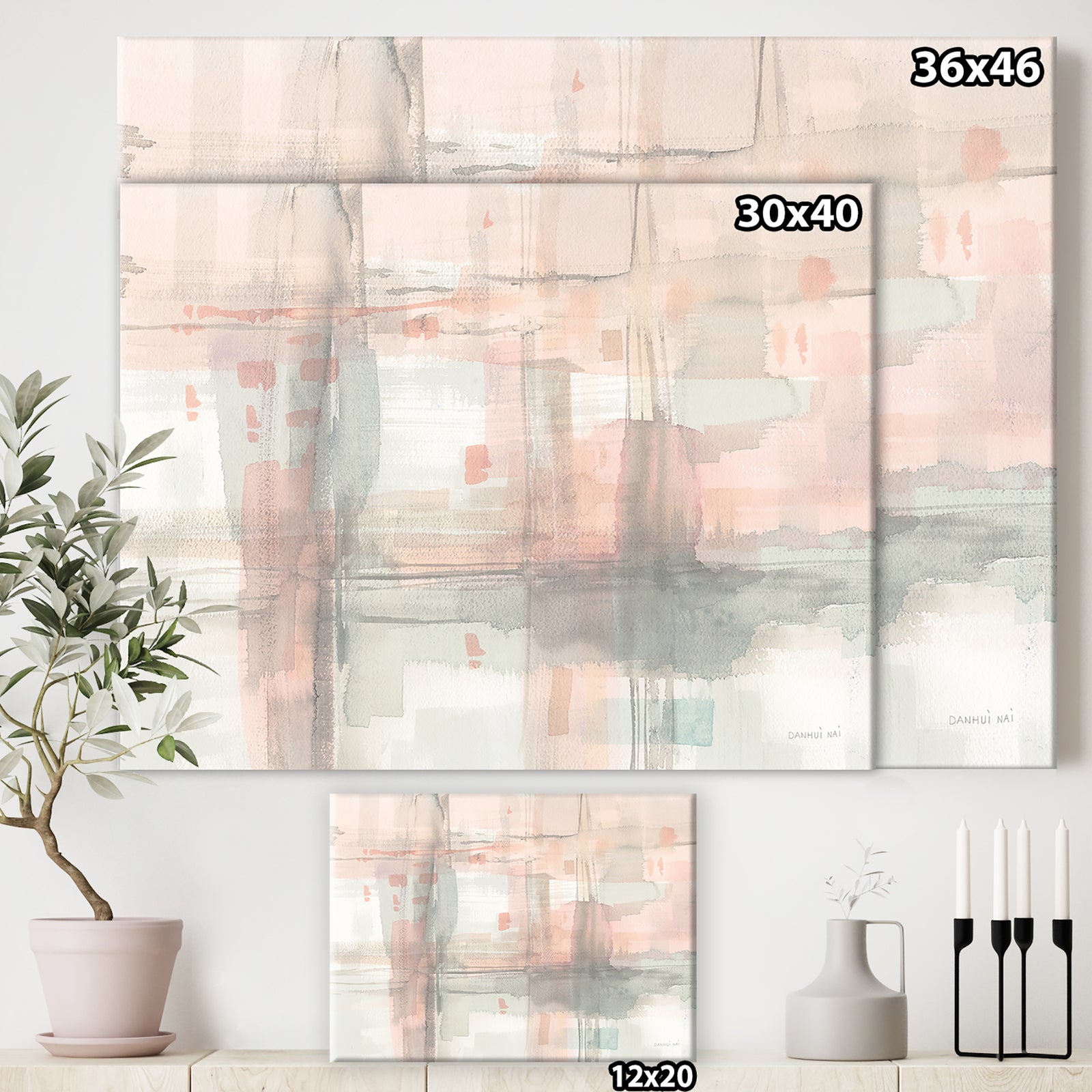 Intersect II Grey - Pink Modern Premium Canvas Wall Art