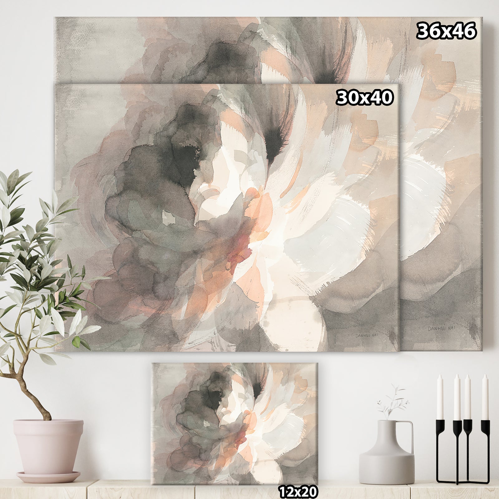 Abstract Peony Grey - Pink Modern Gallery-wrapped Canvas