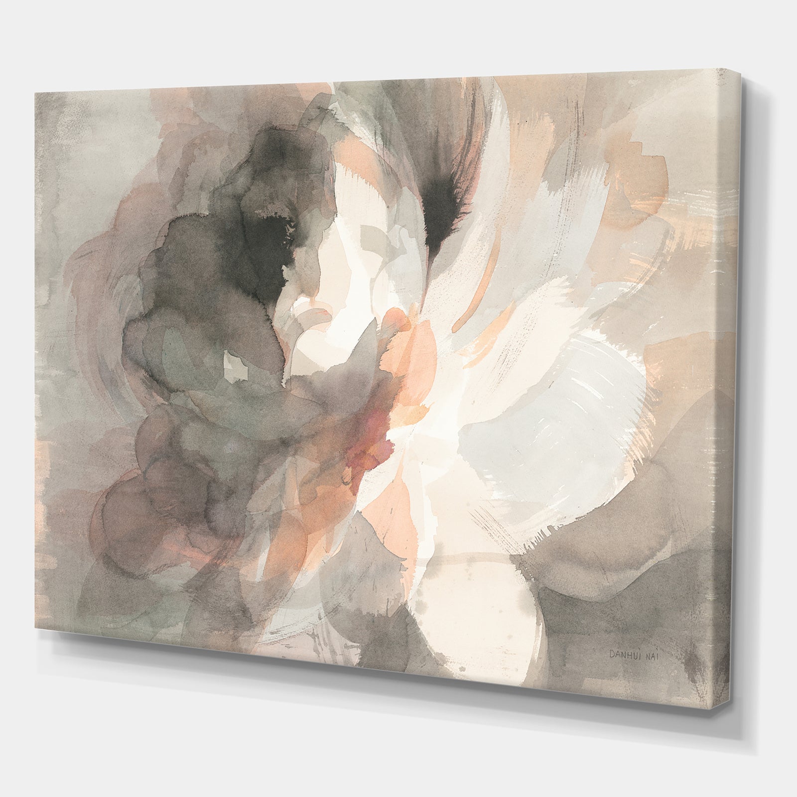 Abstract Peony Grey - Pink Modern Gallery-wrapped Canvas