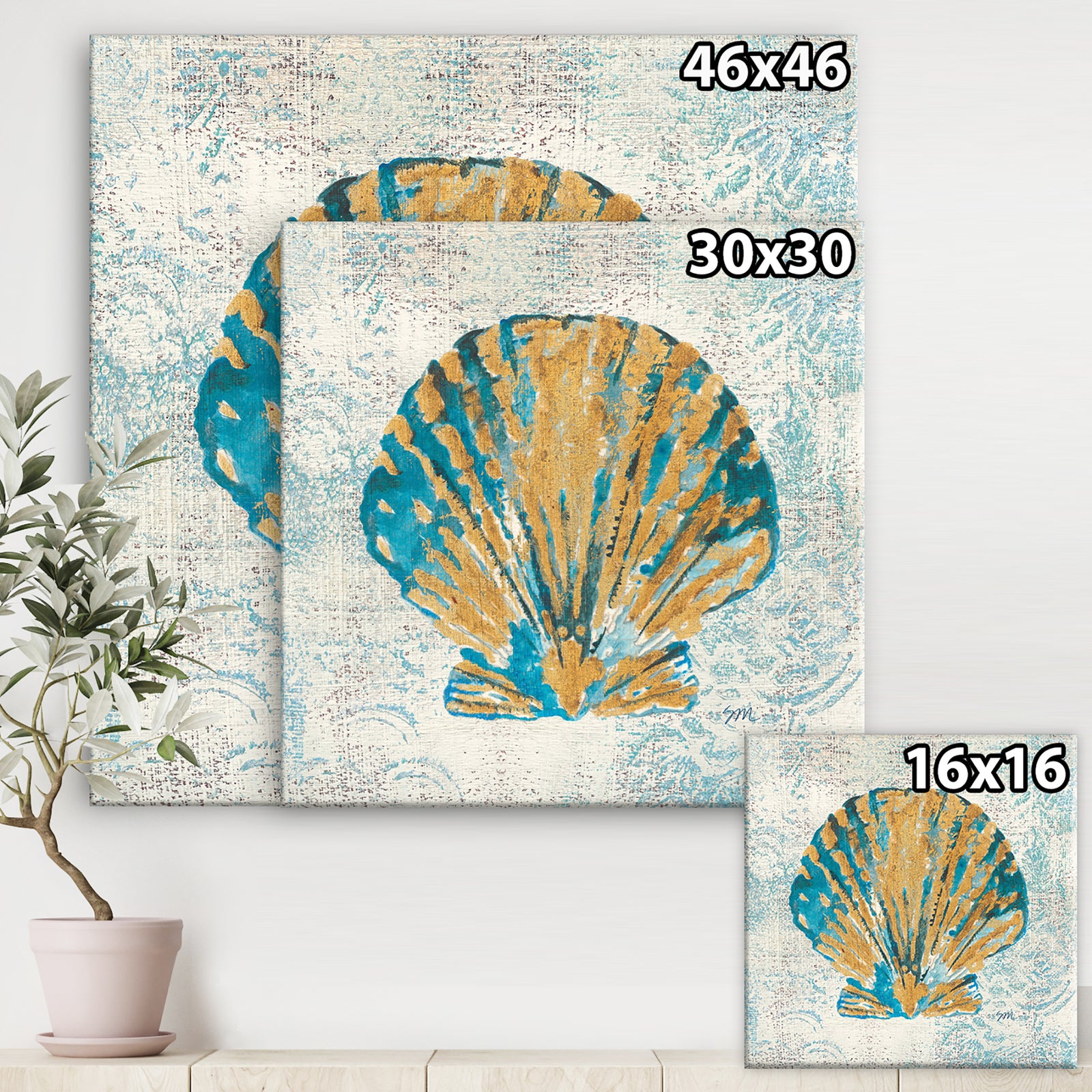 Coastal Pastel seashells I - Vintage Nautical Gallery-wrapped Canvas
