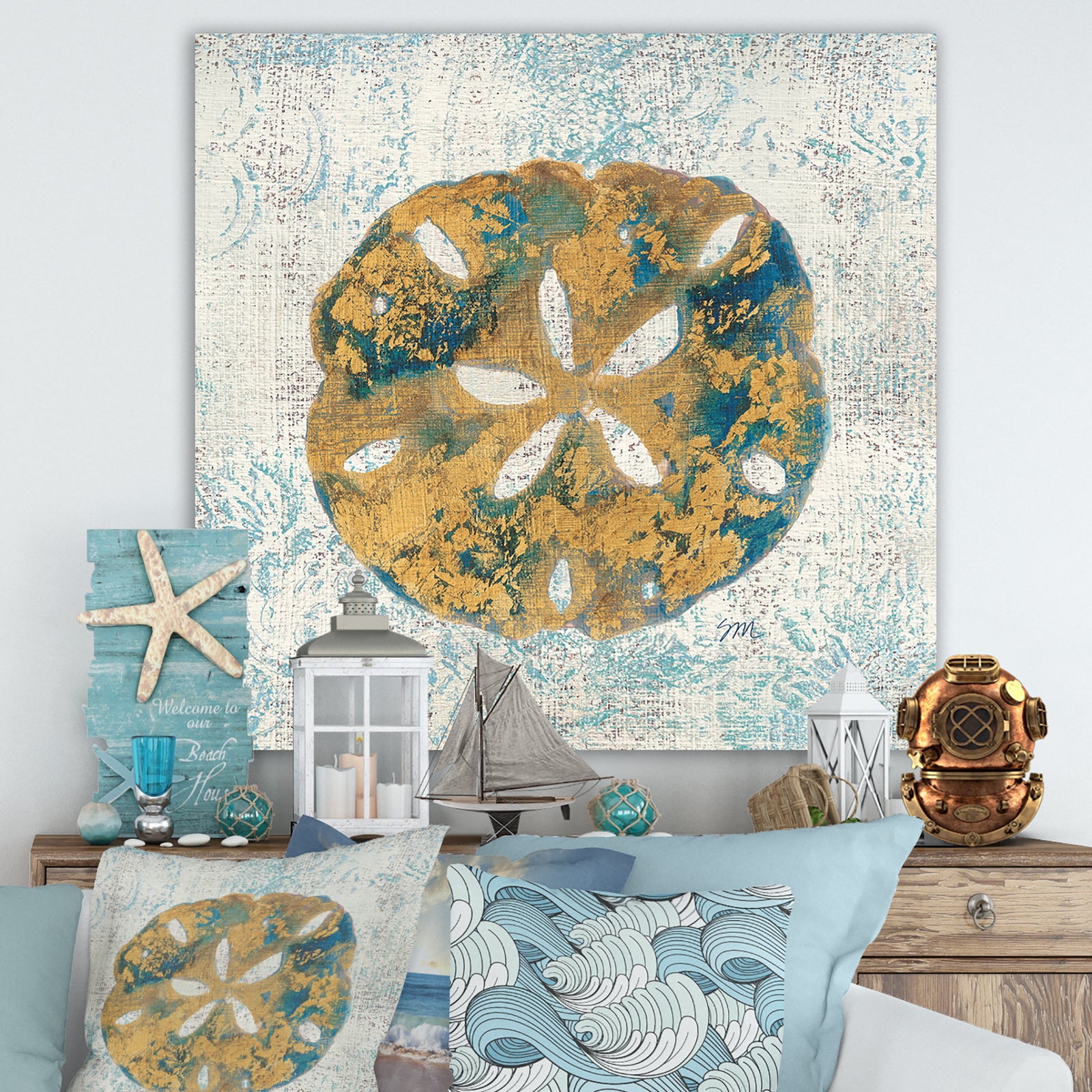 Coastal Pastel seashells II - Vintage Nautical Canvas Artwork