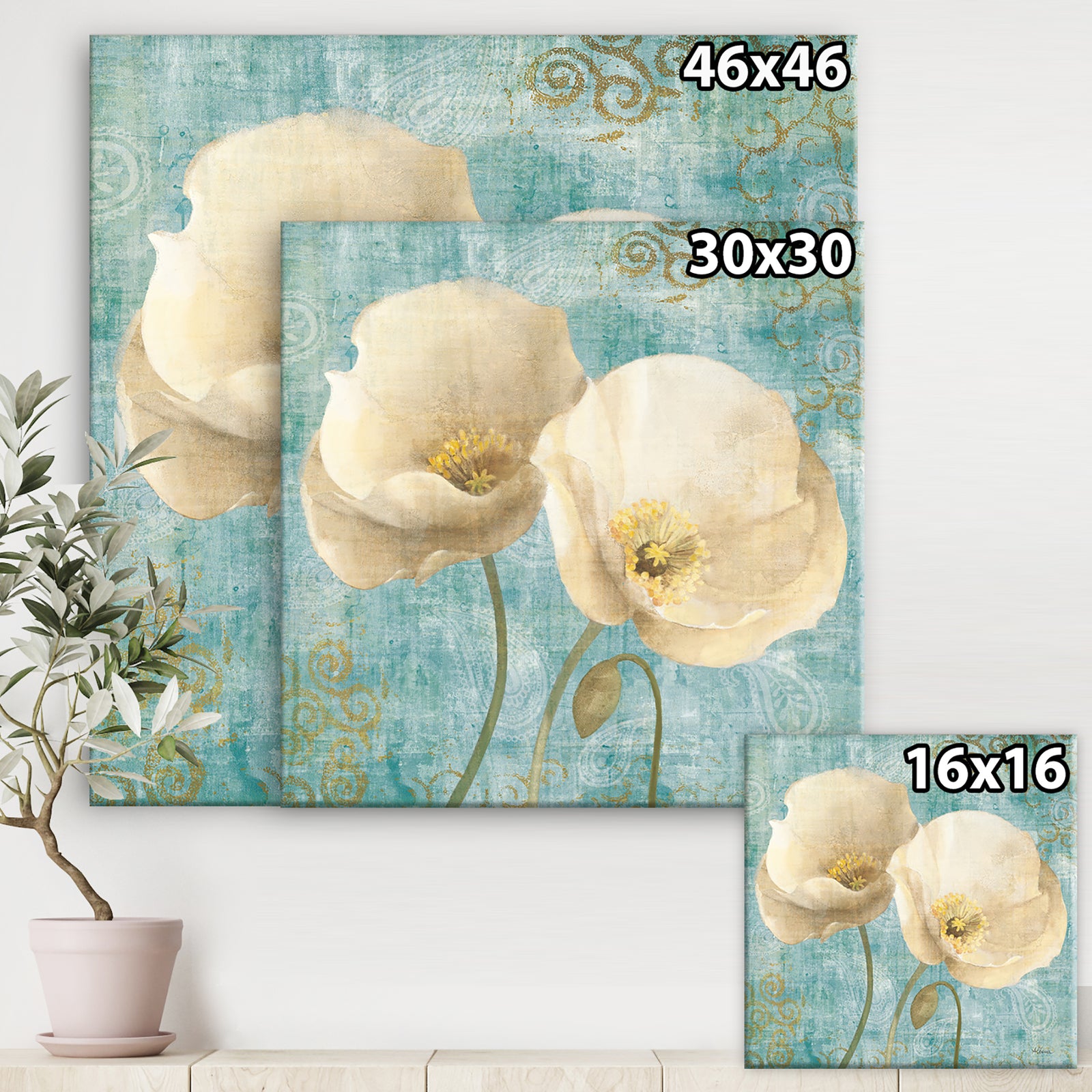 bouquet Poppies on Paisley II - Cottage Canvas Artwork