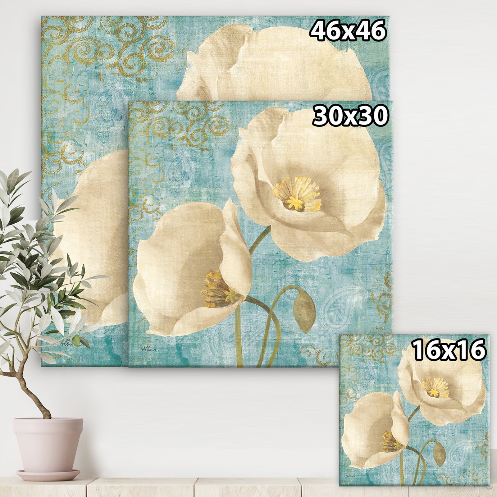 bouquet Poppies on Paisley I - Cottage Canvas Art