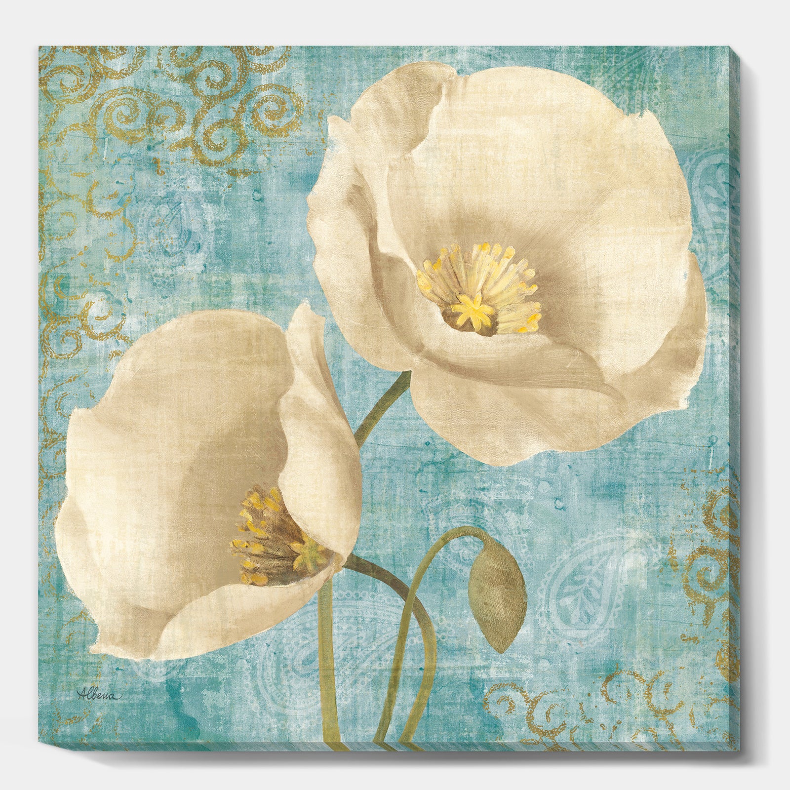 bouquet Poppies on Paisley I - Cottage Canvas Art