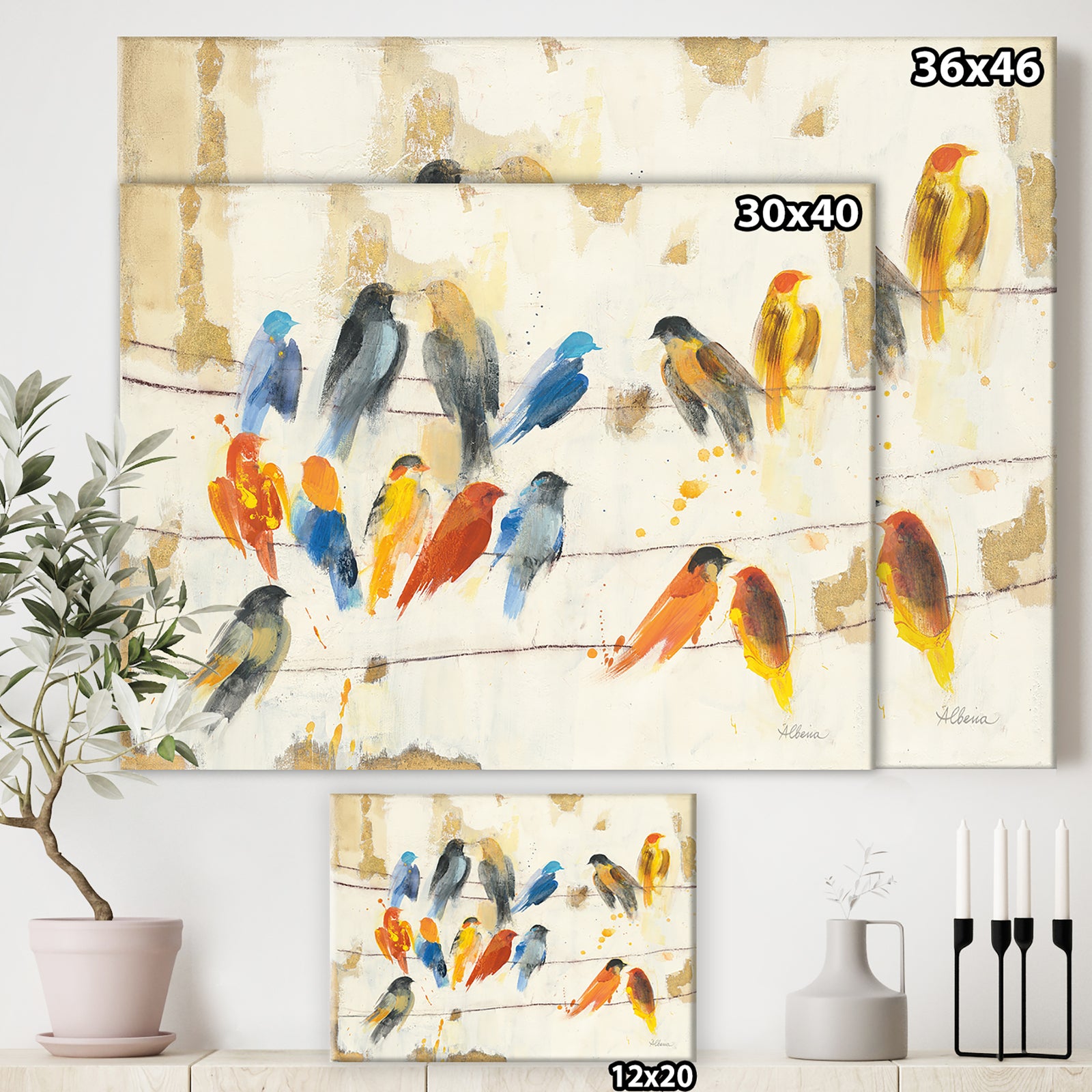 Multicolor Bird Meeting - Traditional Animal Premium Canvas Wall Art